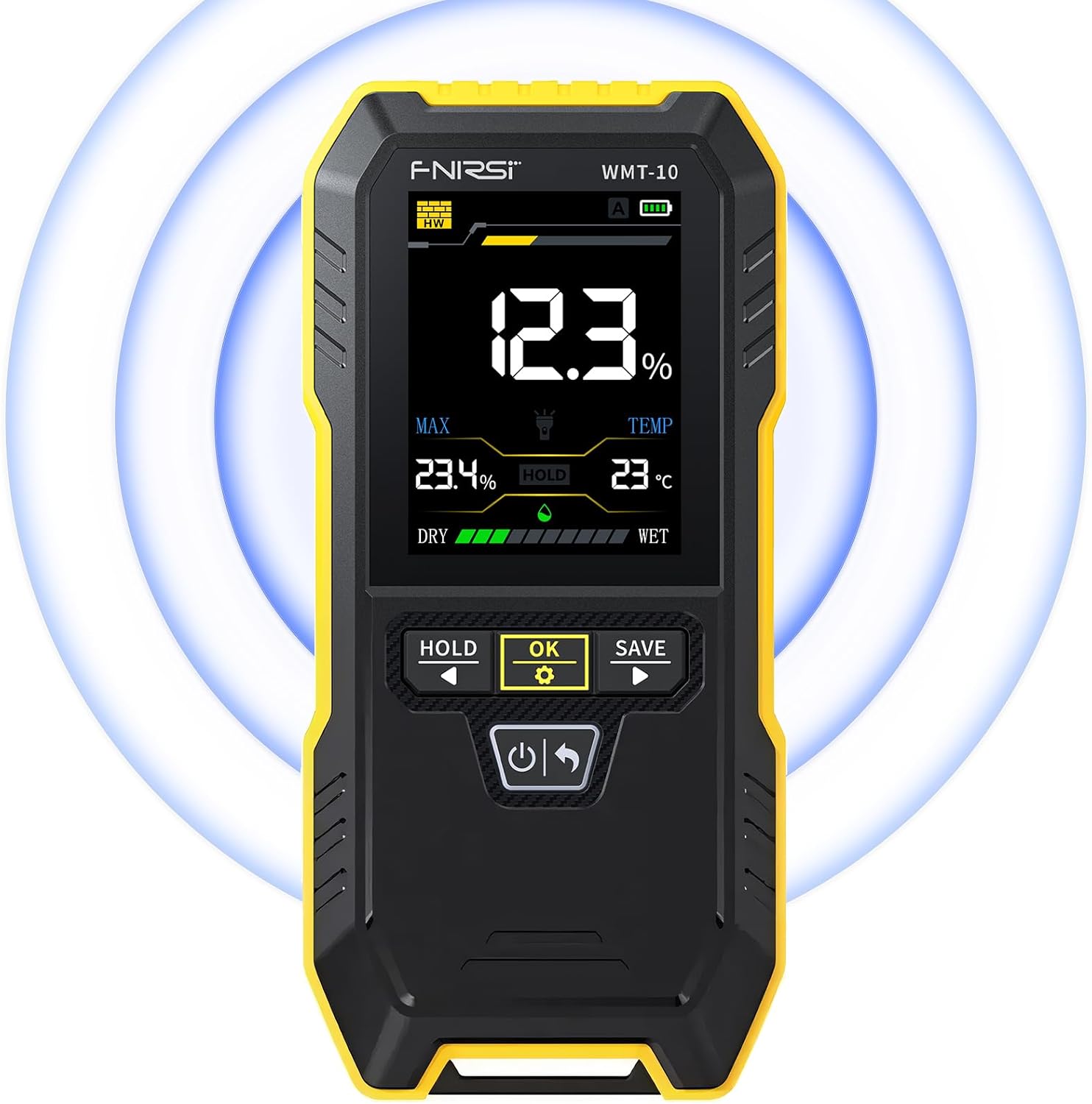 FNRSI UPGRADED WMT-10 Rechargeable Pinless Wood Moisture Meter with Flashlight for Wood, Firewood, Wall Non-contact Timber Damp Detector Non-destructive Humidity Tester for Lumber Concrete Building