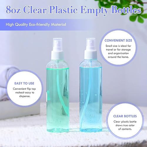 Miniatura 4 de Eccliy 64 botellas de spray de 8 onzas, botellas de limpieza de niebla fina, pulverizador de viaje de plástico vacío transparente, rociador