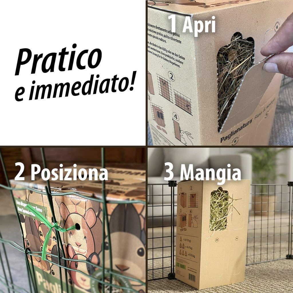 Distributeur de foin naturel de montagne 600 g + alphalfa | Porte-foin pour lapins, rongeurs et petits animaux | Pratique et hygiénique (6 pièces)