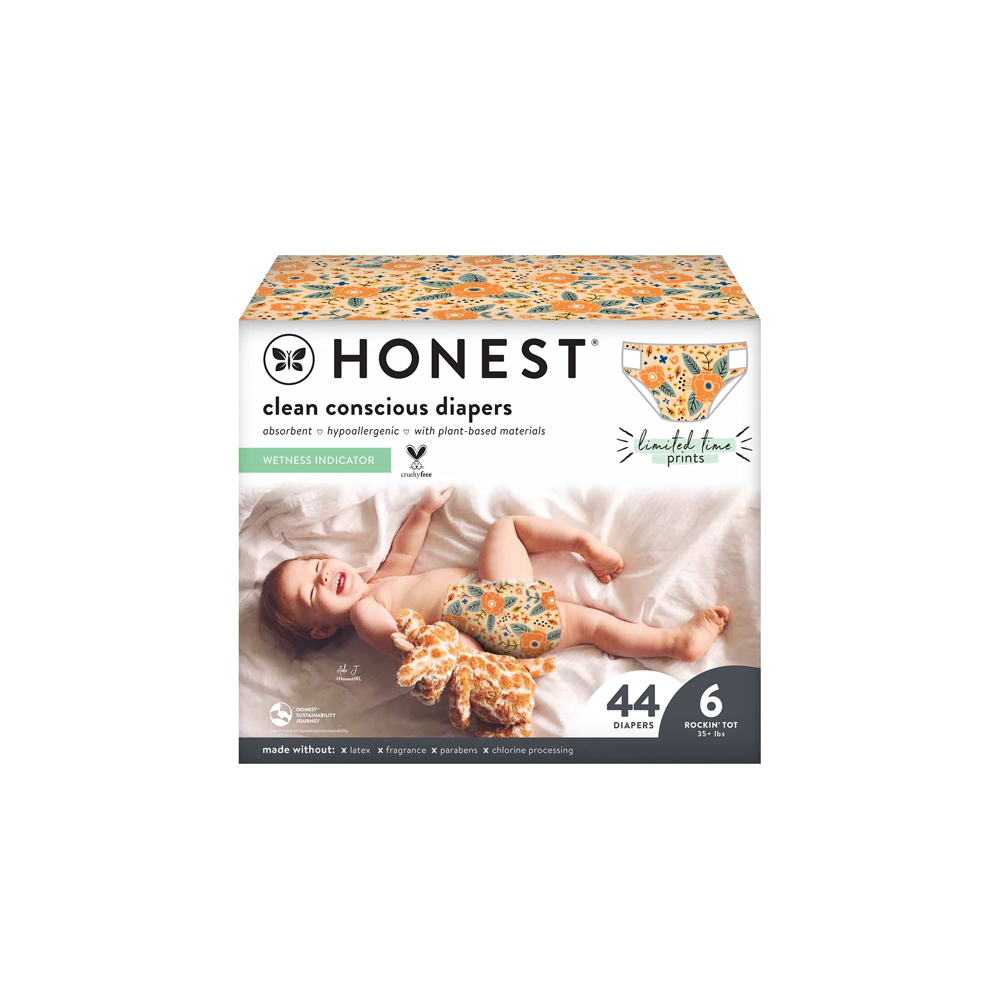 The Honest Company Club Box Clean Conscious Diapers Fall Seasonal, Prairie Petals, Size 6, 44ct