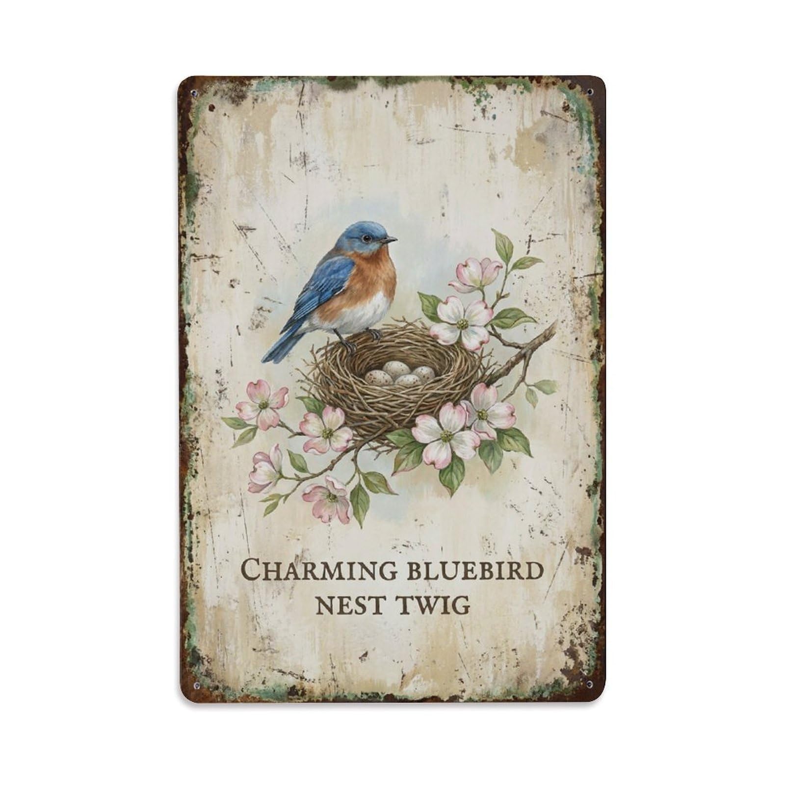 Charming Bluebird Nest Twig Branch Metal Tin Sign