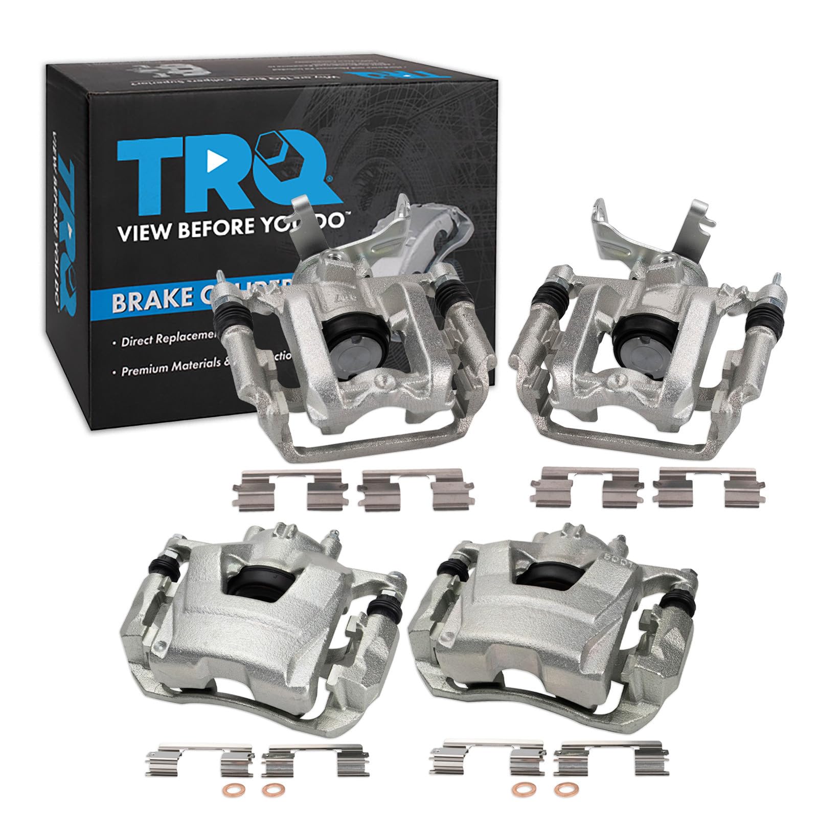TRQ Front and Rear Brake Caliper Set Zinc Coated Brackets Compatible with 2013-2017 Chevrolet Sonic
