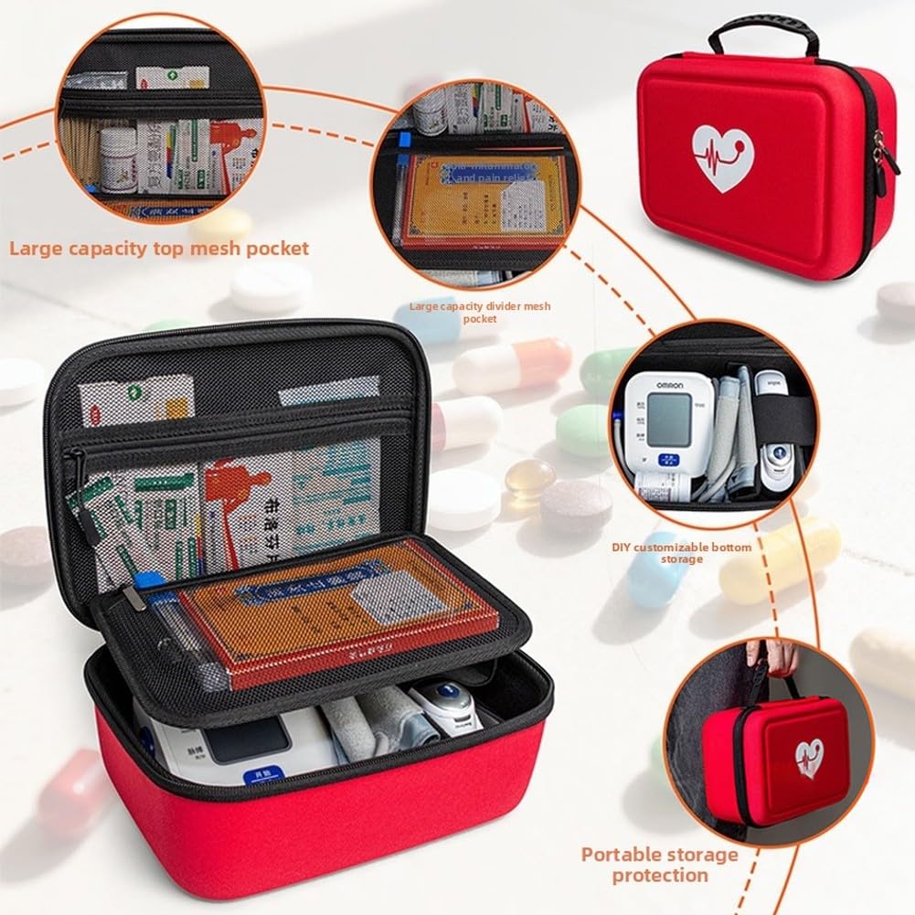 EasyByMall Bolsa de almacenamiento multifuncional para monitor de presión arterial y medidor de glucosa, funda rígida de EVA con separadores ajustables, organizador repelente al agua y a prueba de