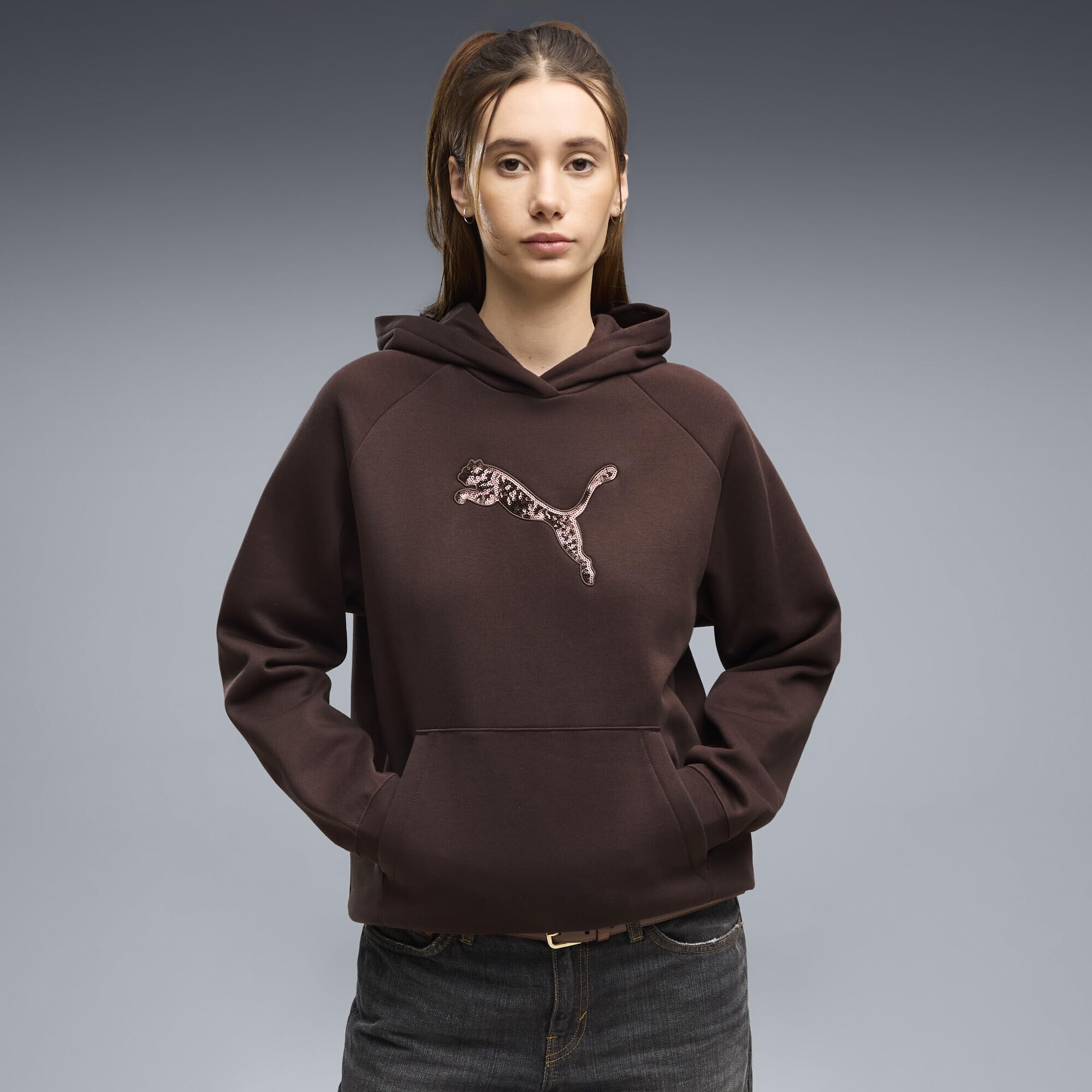 PUMA Felpa con Cappuccio e Paillettes Essentials da Donna