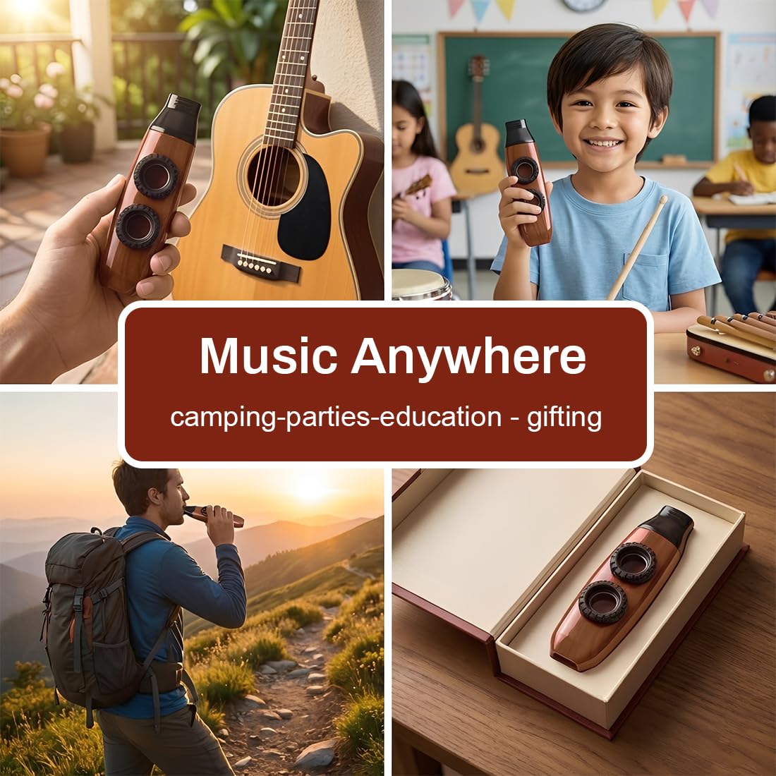 2026 Nouvelle Kazoo Bois Avec 3 Diaphragmes de Flûte Kazoo et Une Belle Boîte Pour Instruments De Musique, Ukulélé Adulte, Kazoo Instrument, Guitare