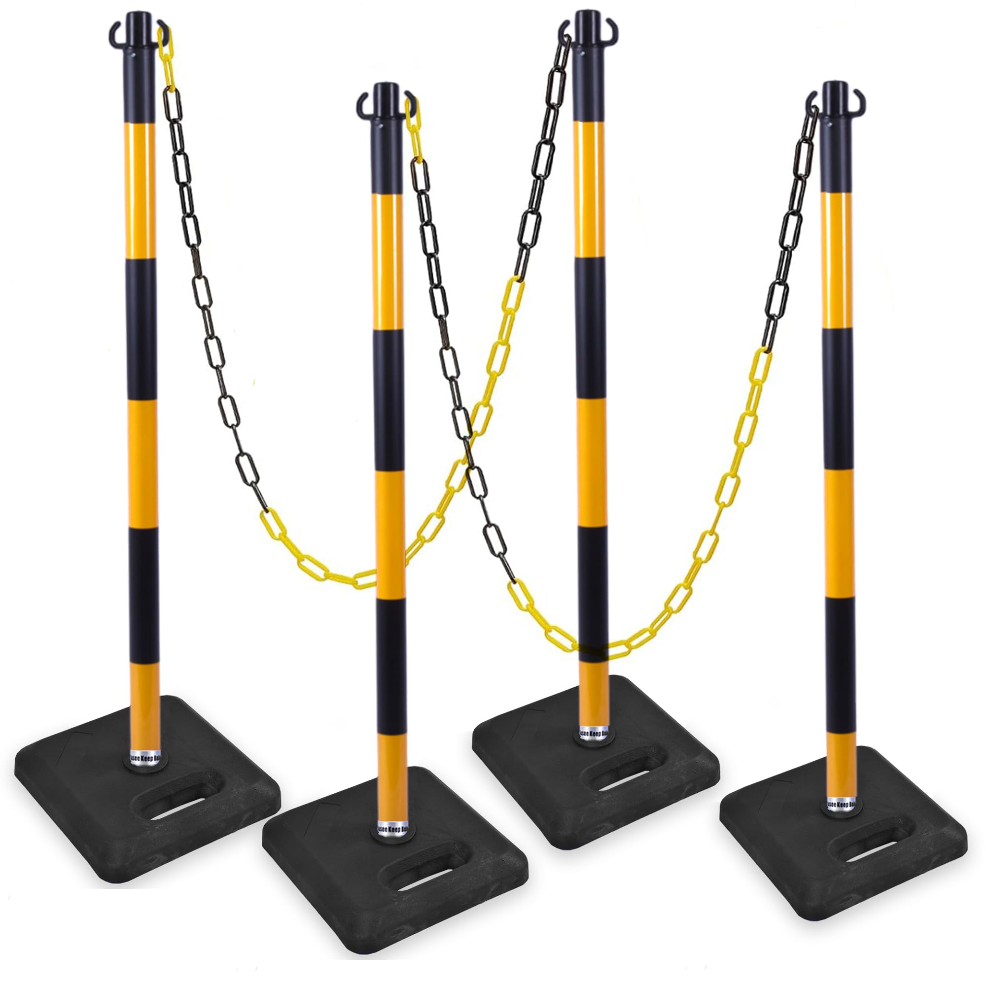 4 Pieza Barrera de Aparcamiento con Cadena,90x28x28 cm, – Postes de tráfico robustos con base estable en Amarillo-negro para obras, seguridad en aparcamientos y control del tráfico. (Amarillo-negro)