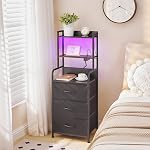 HOOBRO Tall Nightstand with Charging Station and LED Lights, Multifunctional Bedside Table with 3 Drawers and Open Shelves, USB-A, Type-C, 2 AC Outlets, Modern End Table for Bedroom, Black BB206UDBZ01