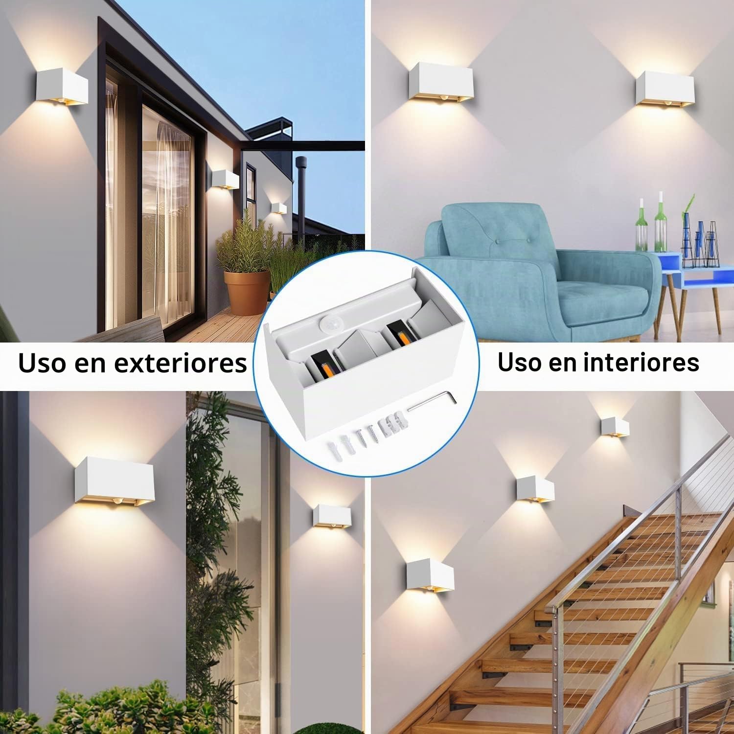 Kingwei 4 Piezas 20W LED Aplique de Pared Exterior Con Detector de Movimiento 3000K Luz Blanca Cálida Luminaria Exterior de Pared IP65 Lámpara de Pared Con Ángulo de Haz Ajustable Diseño Arriba Abajo