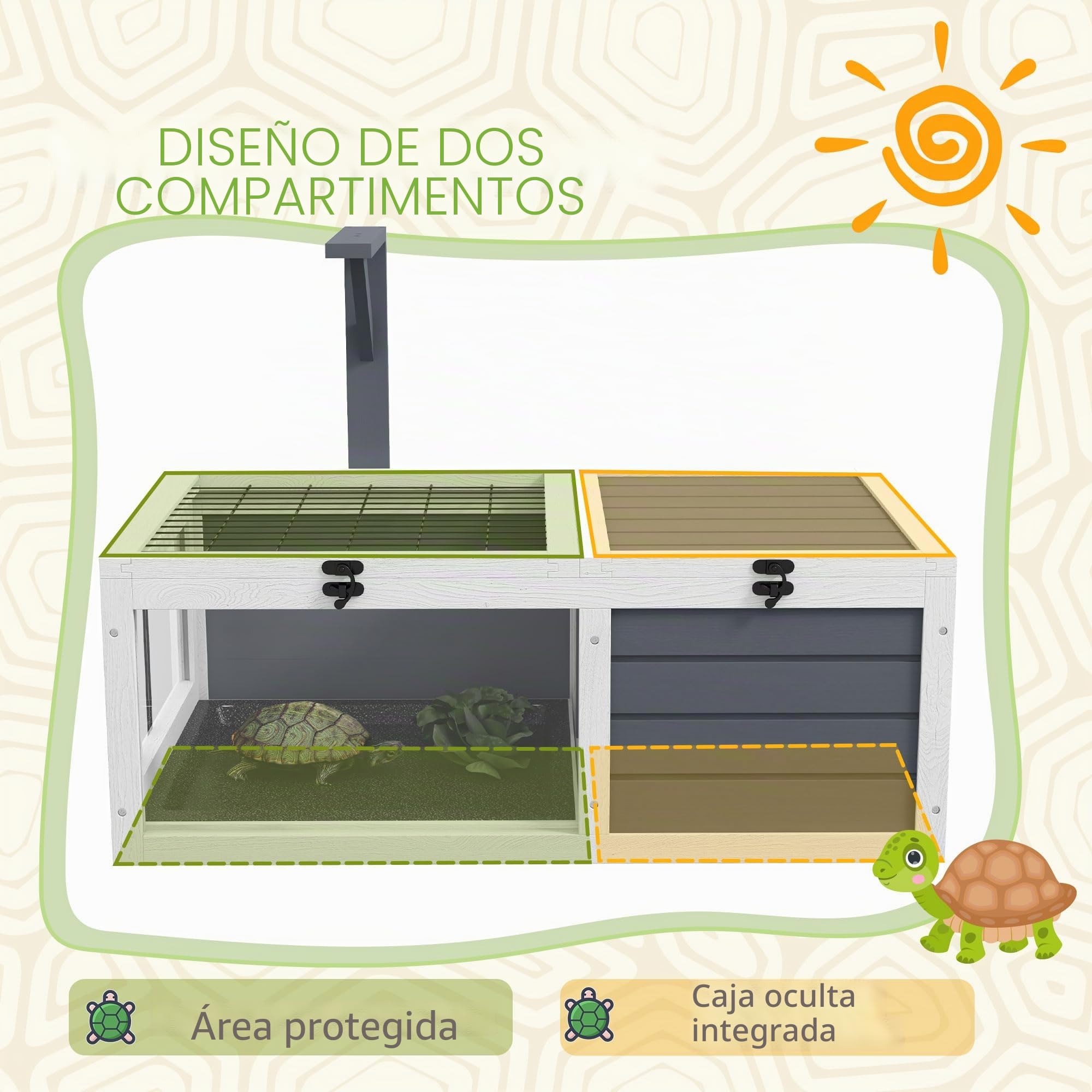 PawHut Casa para Tortugas Recinto con Soporte de lámpara de Madera Gris