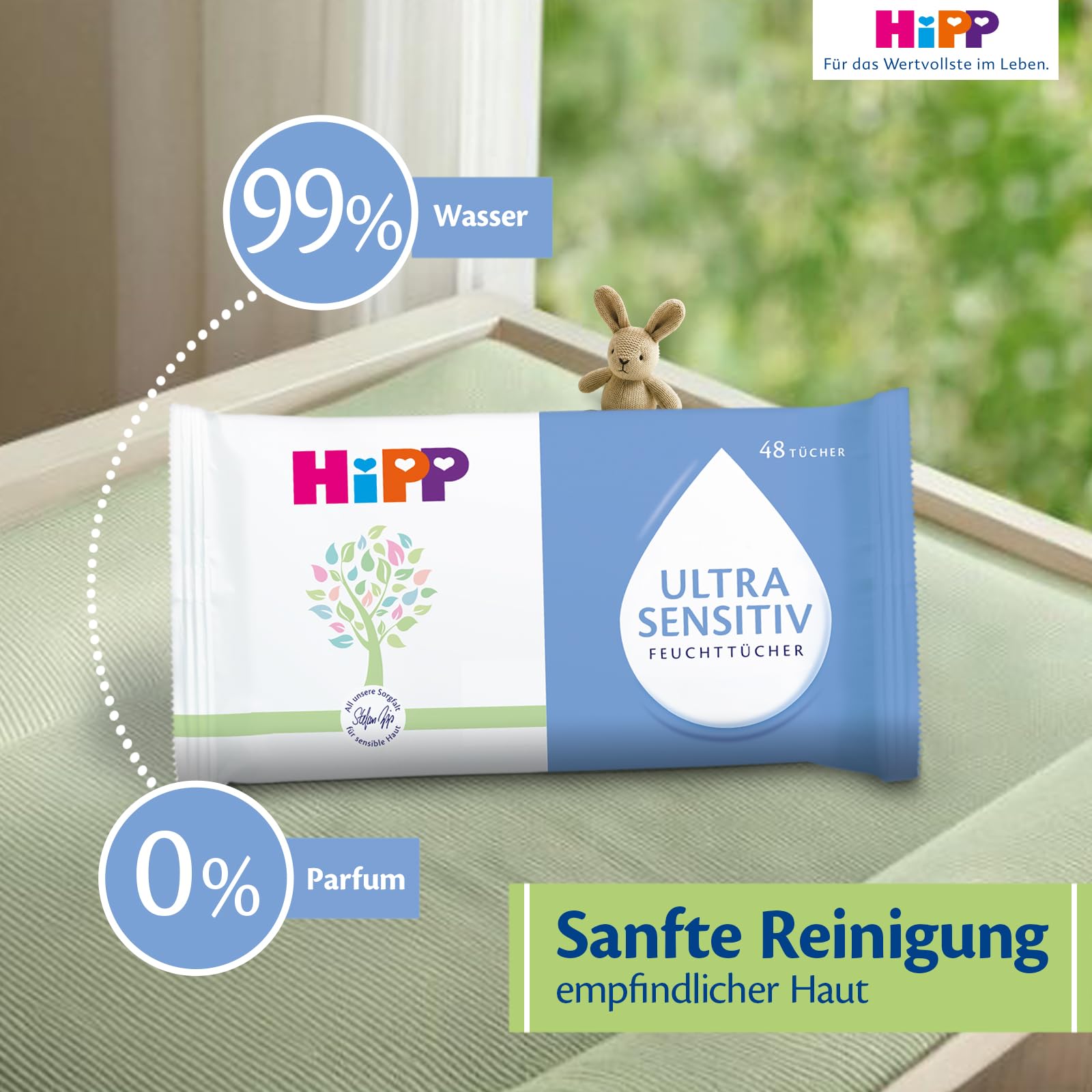 HiPP Ultra Sensitiv Feuchttücher, 720 Stück (3 x 240), mit 99 % Wasser, ohne Parfum, hautverträglich ab dem 1. Tag, ideal für empfindliche Babyhaut, auch bei Neurodermitis-Neigung