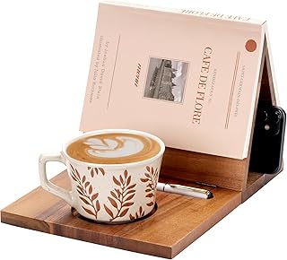 Book Nook Reading Valet with Cup Holder, Wooden Book Stand Coffee Holder...