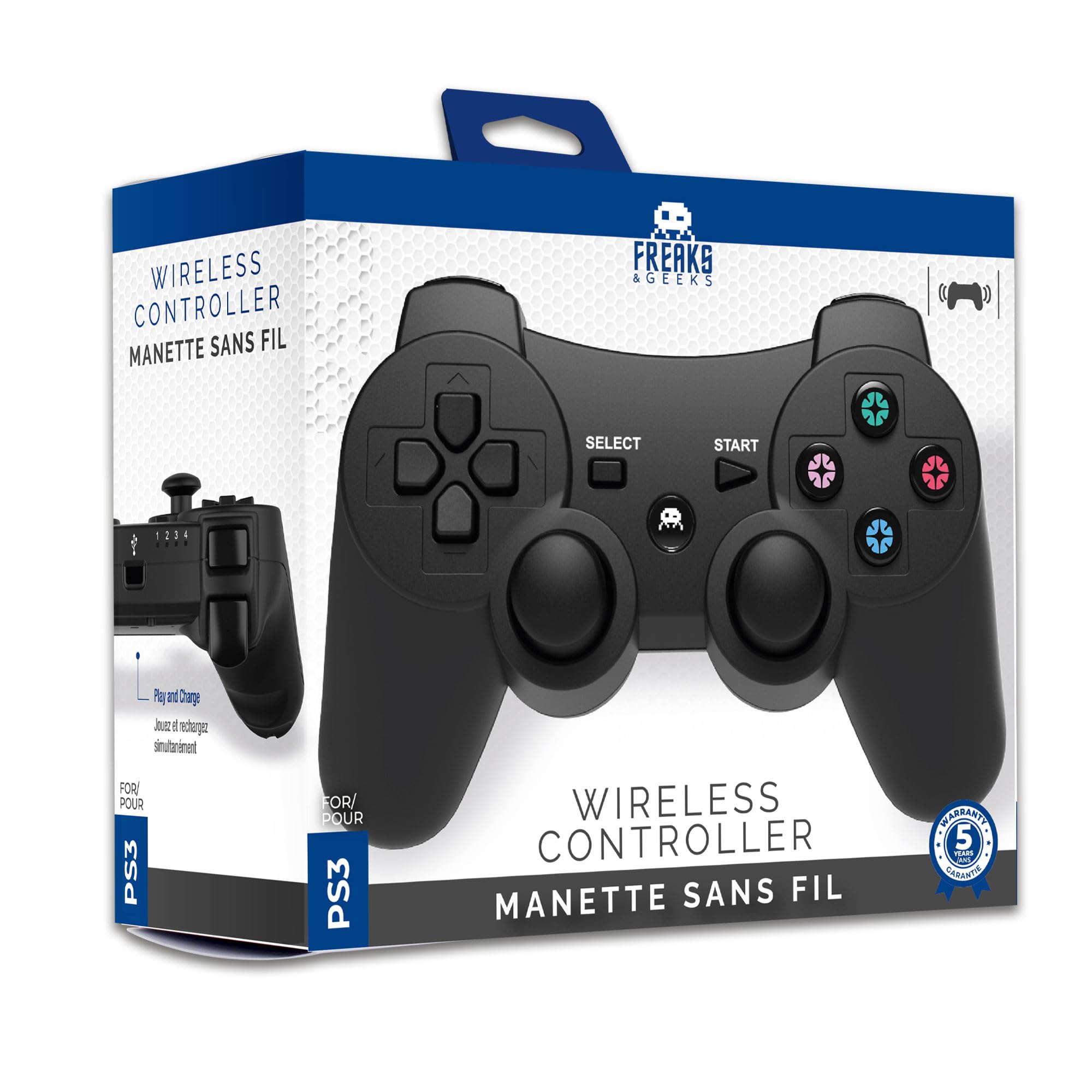 Freaks and Geeks-Mando inalámbrico PS3 + cable de carga 1M-negro