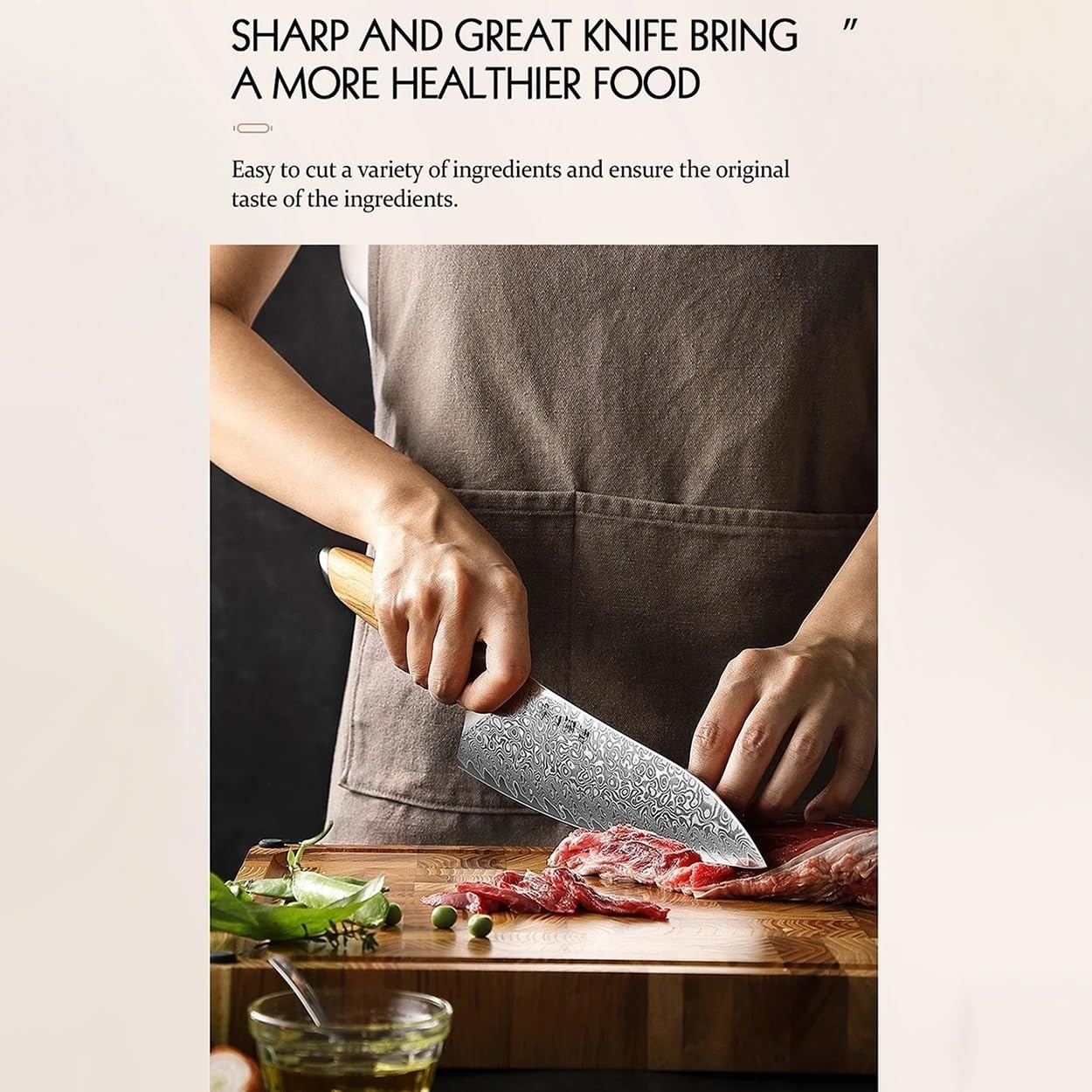 DAXXIN Kitchen Knife Sets, 5PCS Knife Set 73 Layer Damascus Steel Powder Steel Core Olive Wood Handle Sharp Kitchen Knives