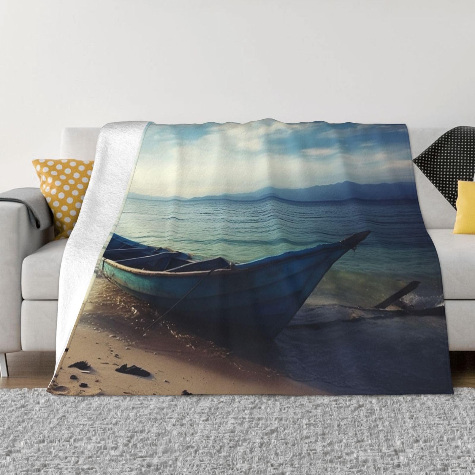 Couverture polaire chaude jeté de lit imprimé océan plaid salon