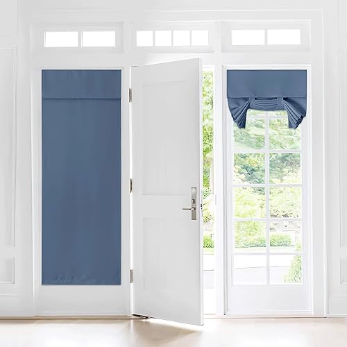 NICETOWN Farmhouse Door Curtains for Door Window, French Front Door Window Covering Privacy Blackout Door Shade for Living Room Bathroom Window, 30 x 72 inches Length, 1 Panel, Stone Blue