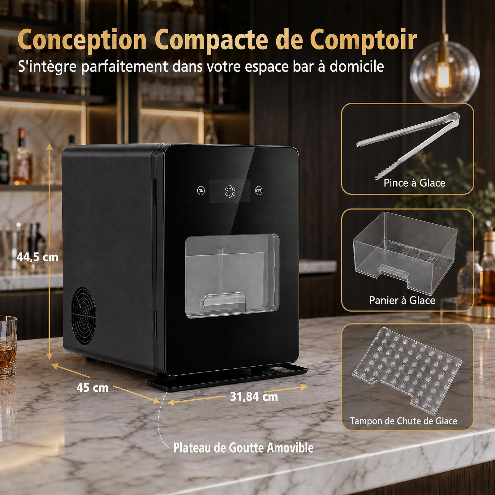 COSTWAY Machine à Glaçons Comptoir, Sphères de Glaçons 4 PCS en 38-39 Min