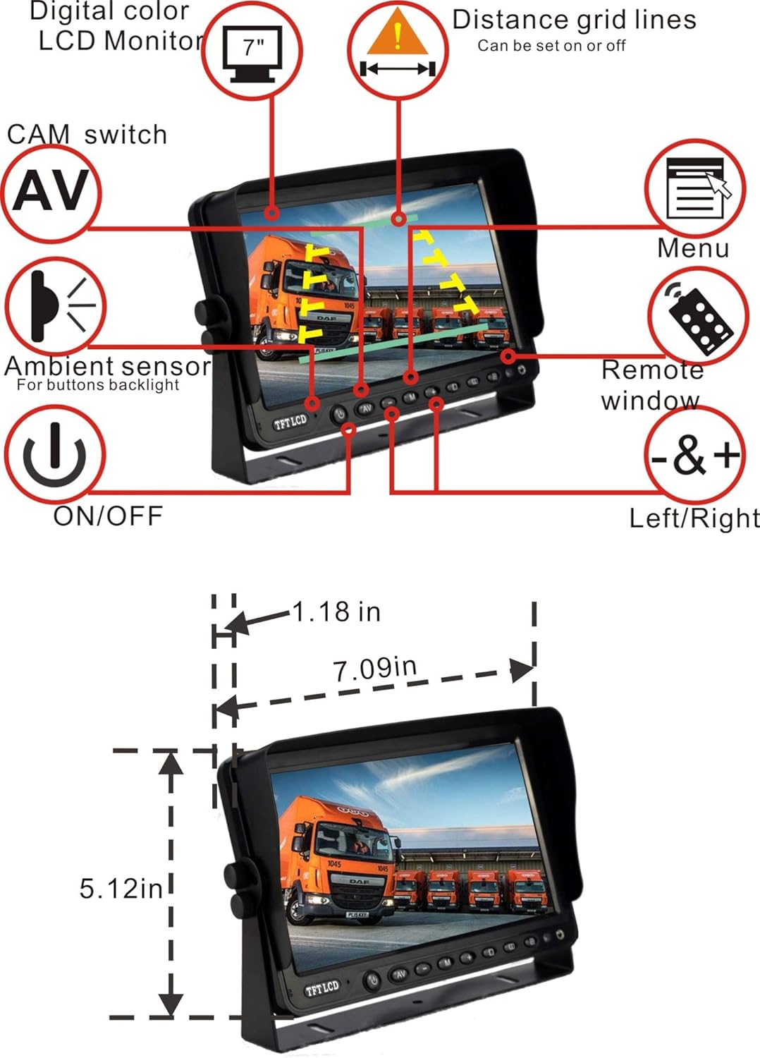 Tech Deals 🔥 AHD 720P 9 Reverse Rear View Backup Camera System with TVS Protection Night Vision Waterproof IP69K Camera Mirror/FLIP Image for Tractor/Truck/RV/Bus/Motorhome/Excavator/Caravan/Skid Steer/Harvester