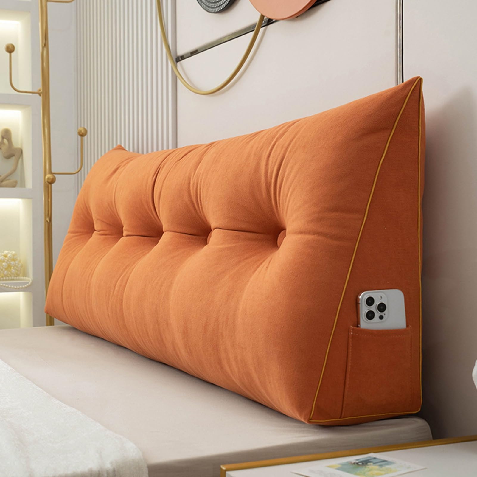 BaoTom Back Cushion for Bed Couch Reading Cushion, Wedge Cushion Headboard Bed, Cushion Bed Backrest, Book Cushion Lumbar Cushion Bed, Support Cushion for Reading Height of 50cm(Orange,60*50*20cm)