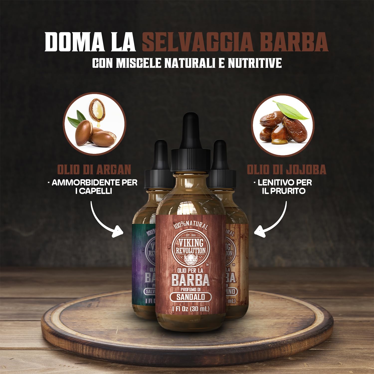 Viking Revolution - Olio Barba Set - Regalo Uomo - Ammorbidisce e Rafforza Barba con Fragranze di Sandalo, Pino, Cedro e Salvia Sclarea - 3x 30ml