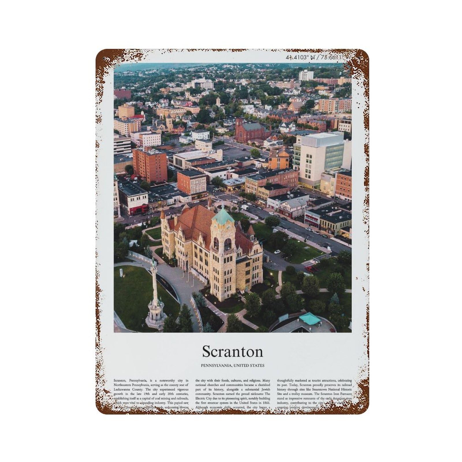 xiaoxiaoshen Scranton Pennsylvania, United States, USA City Scenery Wall Decor Art Metal Tin Poster Modern Home Decor Art Home Bar Shop Decorations Vintage Sign 40x30cm