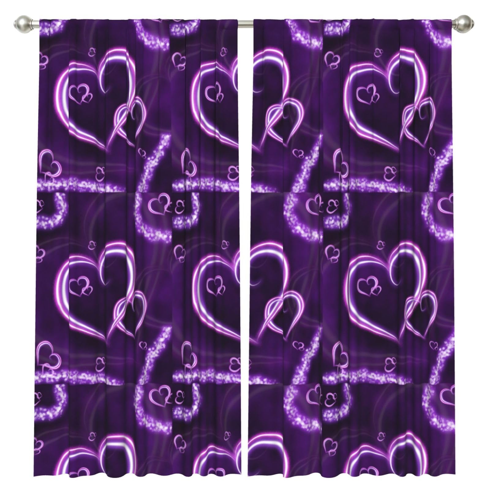 InOmak Purple Hearts, 2 Panels Window Curtains 52 x 84 Inch Blackout Curtains for Living Room Bedroom