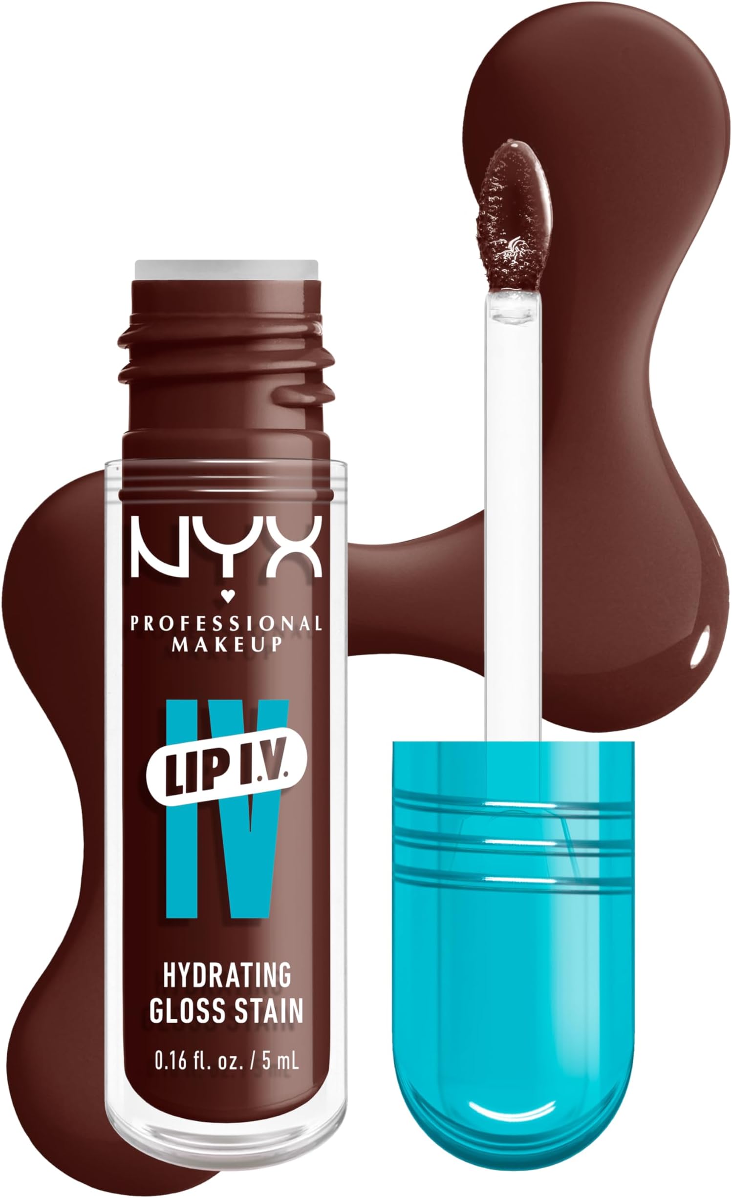 NYX Professional Makeup Lip IV Hydrating Gloss Stain, Lip Gloss, Up to 12HR Hydration, High Pigment, Wet Shine Finish, Mocha Me Wet