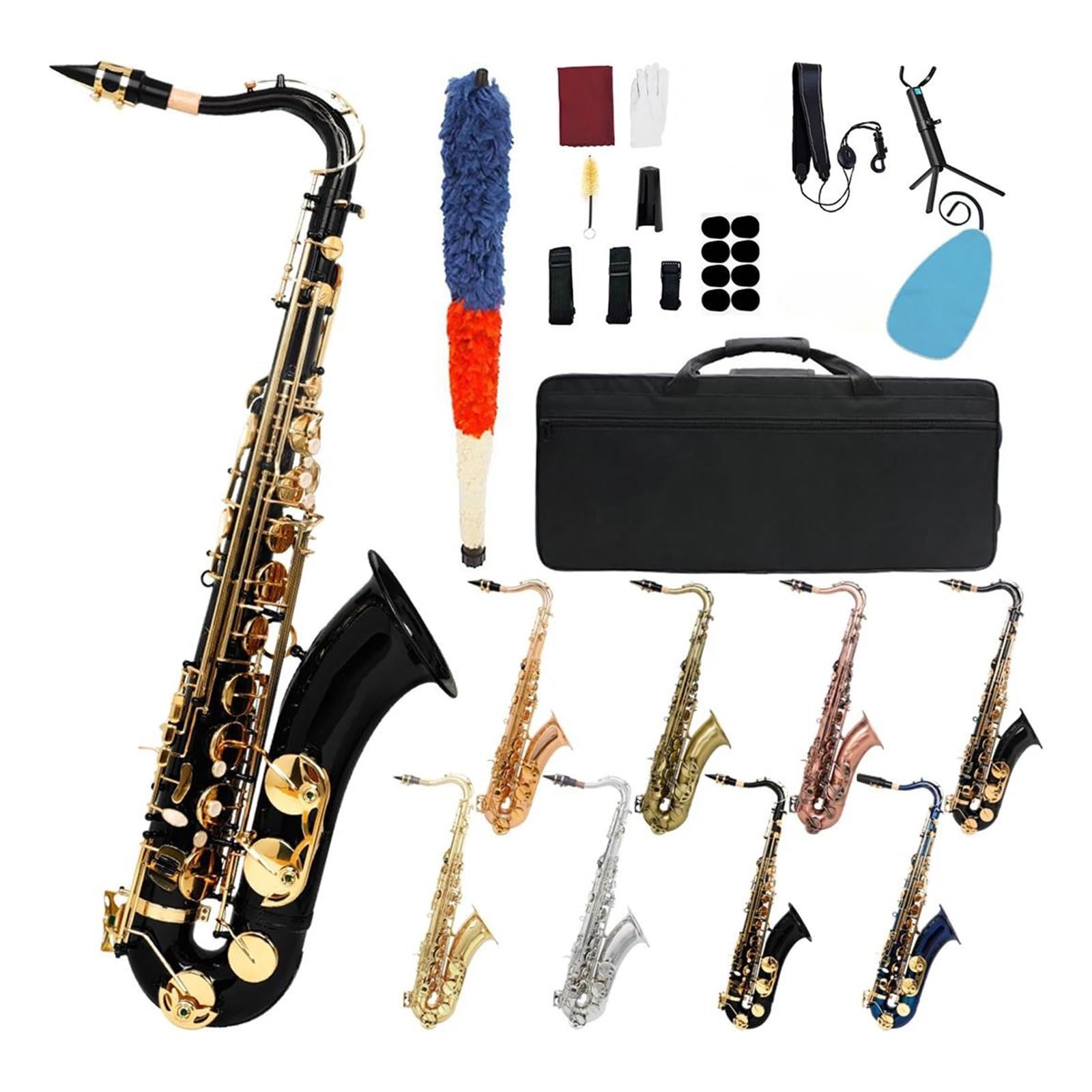 Saksofon Saksofon Tenorowy Bb Profesjonalny Instrument Dęty Blaszany Z Drewnianymi Uchwytami I Stojakiem Na Akcesoria Do Stroików(3)