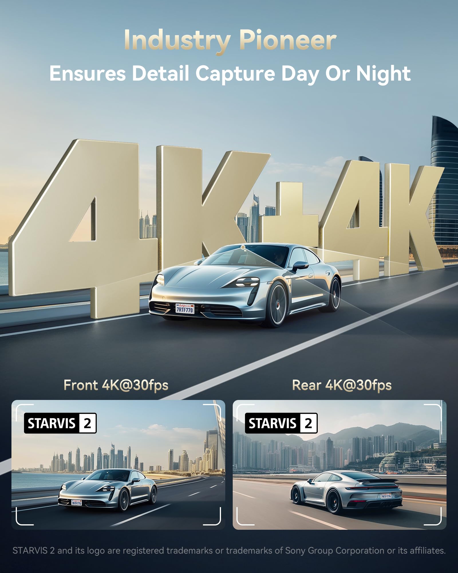 REDTIGER Dual 4K Dash Cam with 256GB eMMC, STARVIS 2 IMX678 Front and Rear Dash Camera with Dual HDR, Voice Control, 4'' Touch Screen, Built-in 5.8GHz WiFi GPS, HDR Night Vision (F77 V2)