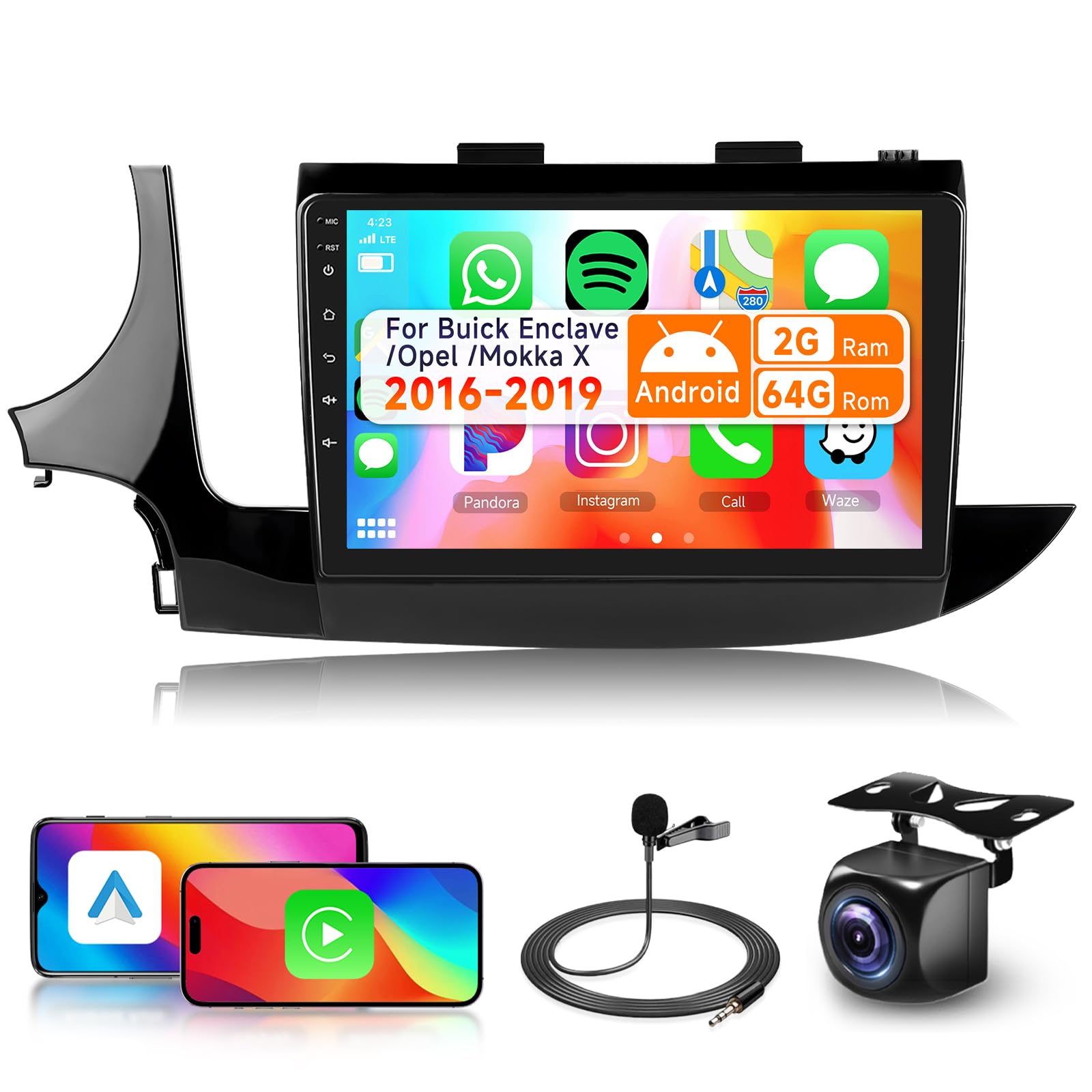 2G&64G 9" Autoradio per Buick Encore 2016-2018/Opel Mokka Vauxhall 2016-2019 con Carplay Android Auto Wireless,touchscreen Bluetooth RDS/FM Radio,Wi-Fi Navi/Telecamera posteriore AHD