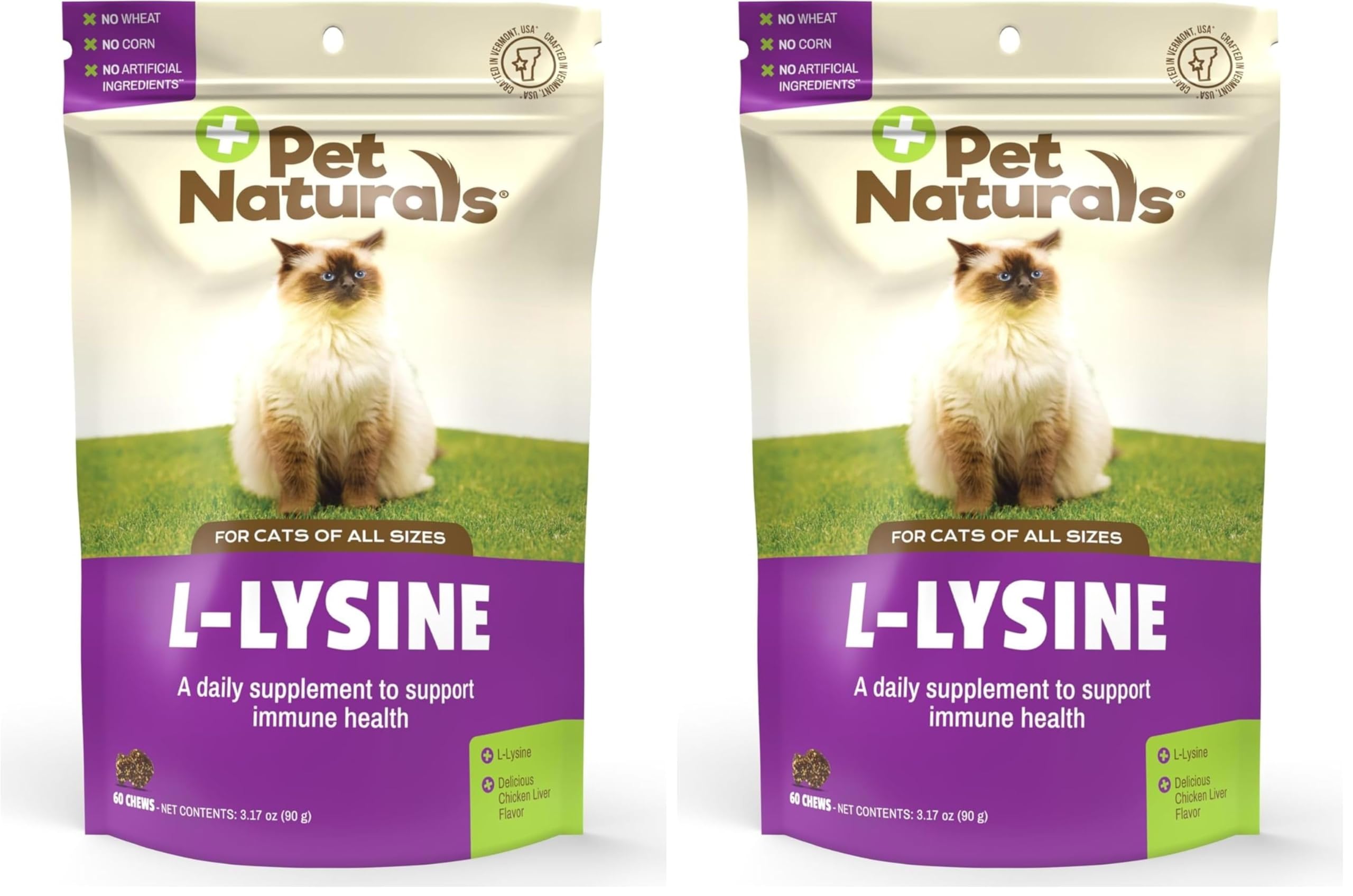Pet Naturals Lysine for Cats,Chicken Flavor,60 Chews - Immune and Respiratory Support for Cats - No Wheat or Corn - Vet Recommended,(Pack of 2) 60 Count (Pack of 2)