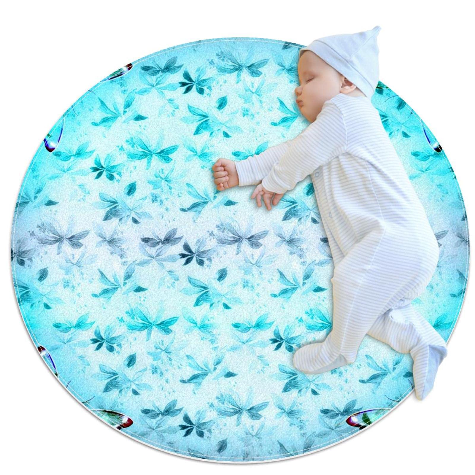 Tapis de salle de bain rond motif papillons et feuilles pour décoration chambre