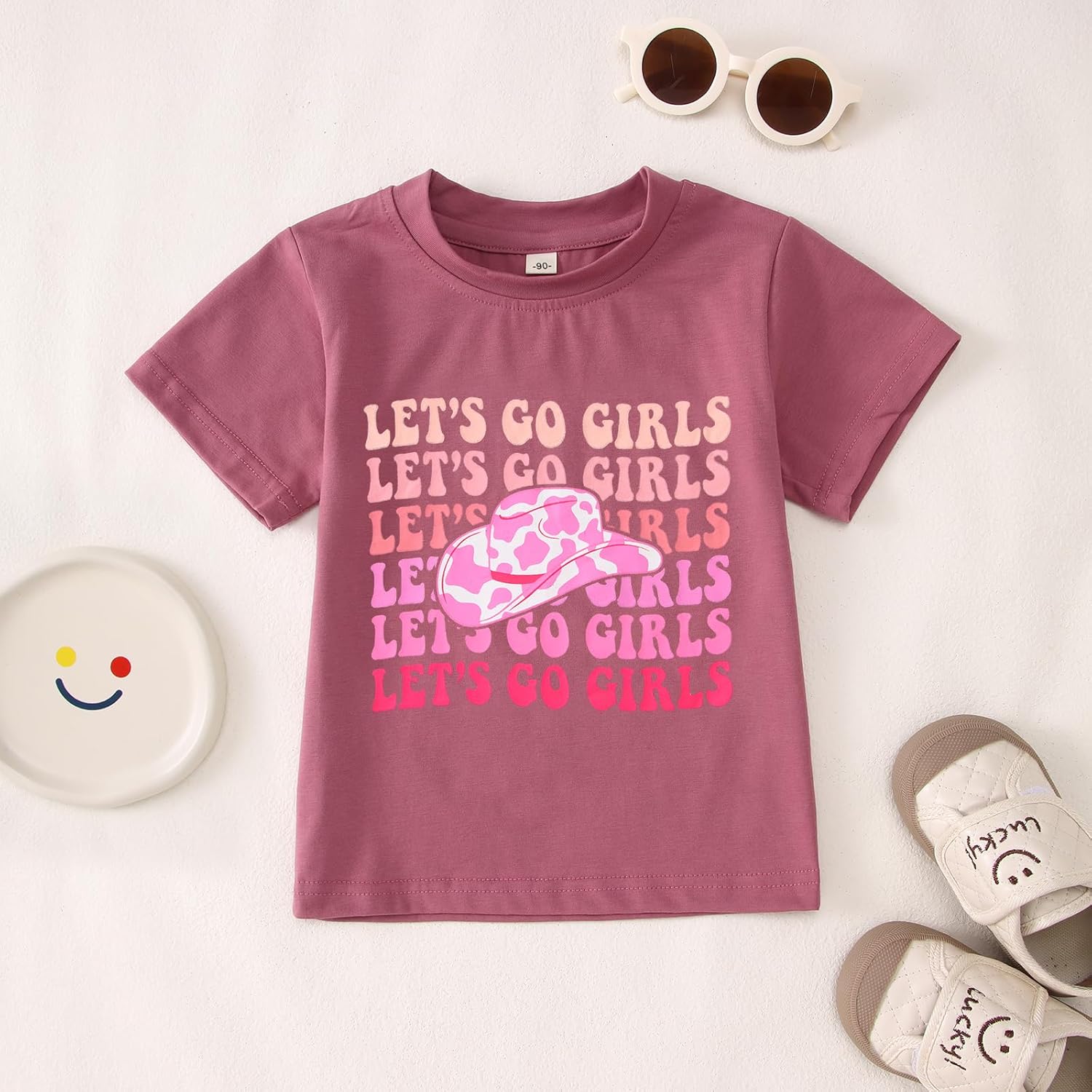 MODNTOGA Toddler Girl Leopard Cowboy Hat Graphic Tshirt Retro Western Cowgirl Shirt Let's Go Girls Print Short Sleeve Tee Top - Image 7