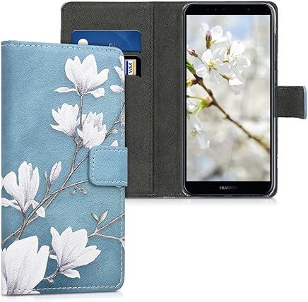 kwmobile Funda para Huawei Y6 (2018) - Carcasa de [Cuero sint?tico] con dise?o de Magnolias - Case con [Tarjetero]