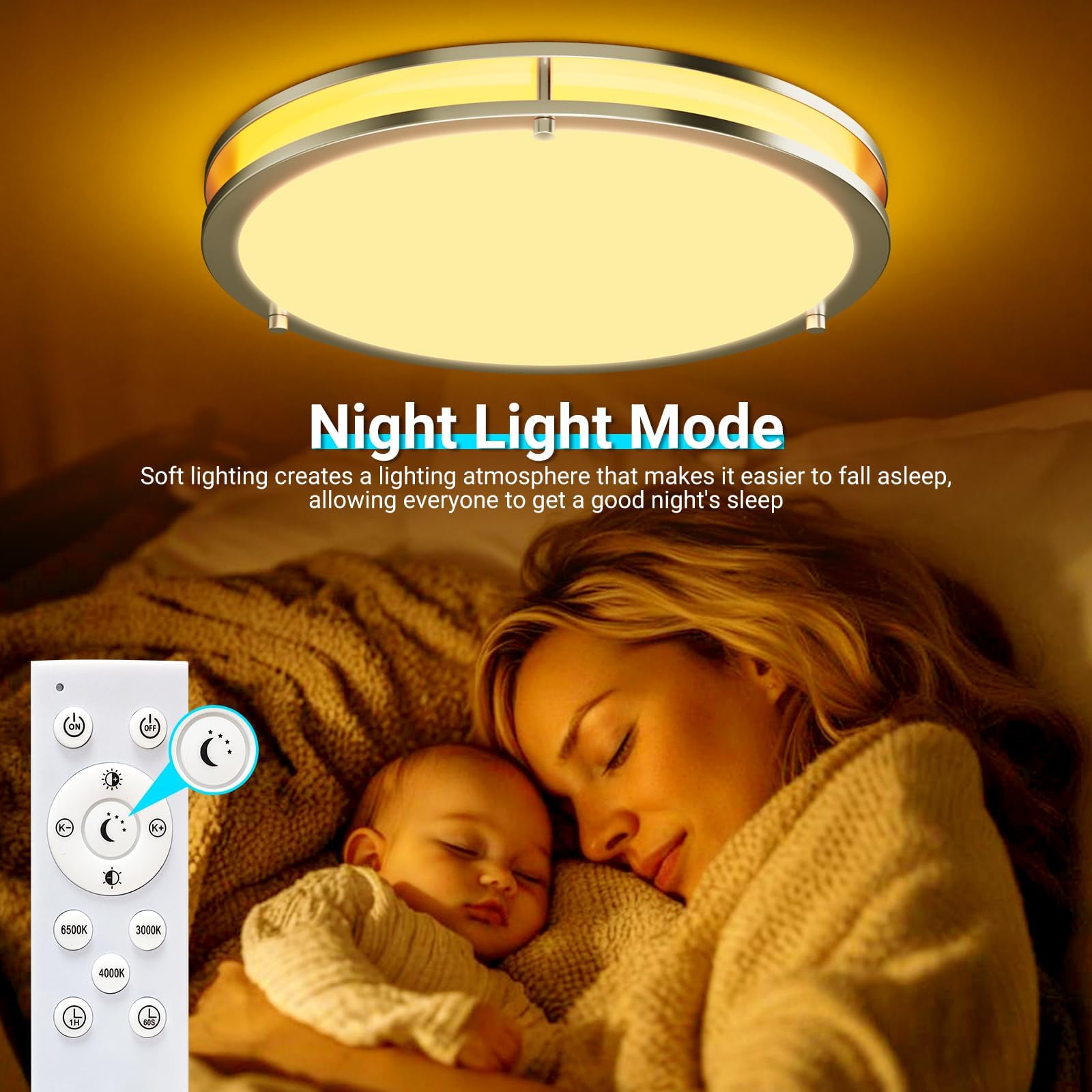 libtit 10Inch Flush Mount Ceiling Lights with Remote, 18W Dimmable LED Ceiling Light with Nightlight and Timer - Image 2