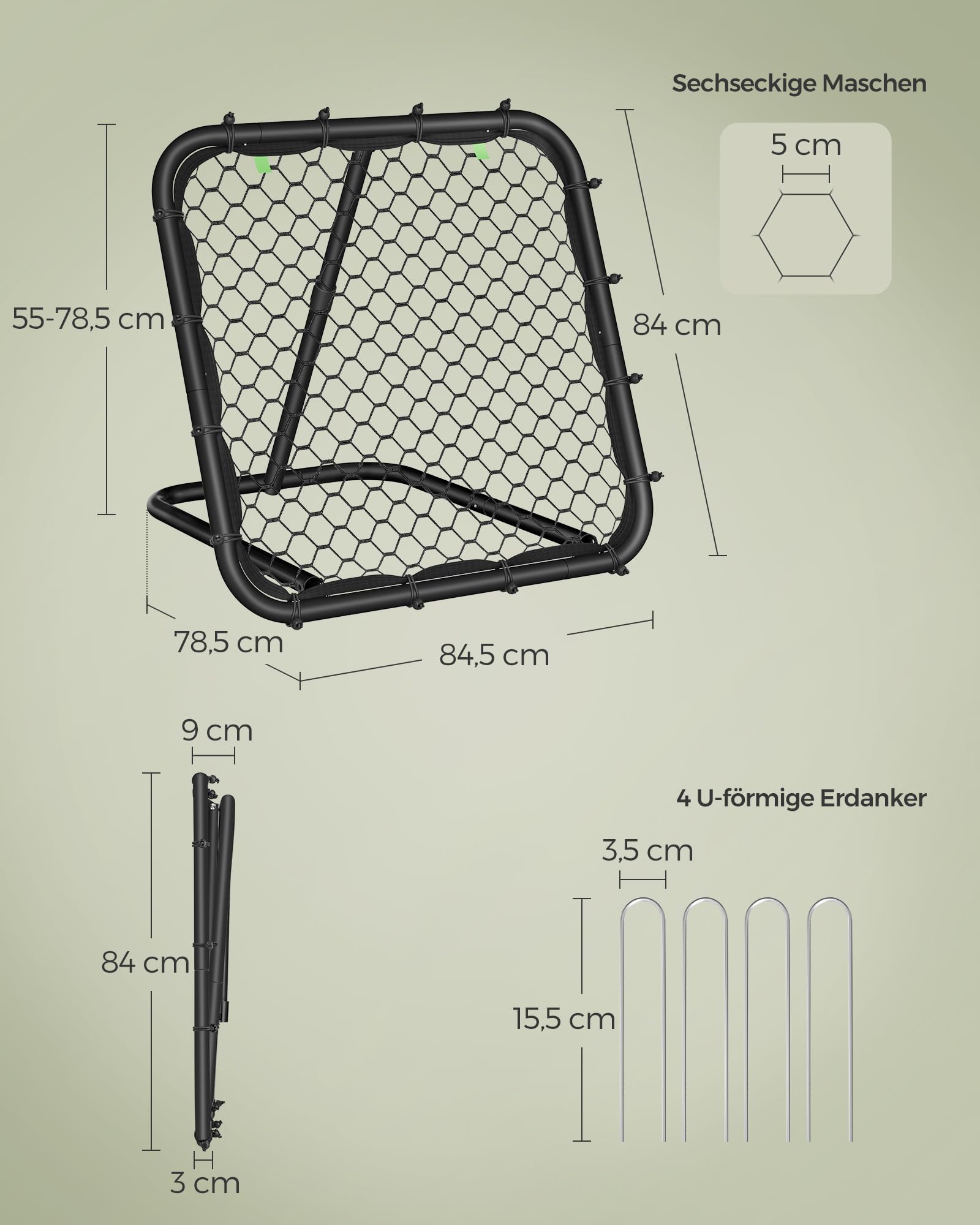 SONGMICS Rebounder für Fußball, Fußballtor Kinder, tragbar, Fußball-Rebounder, mit Stahlrahmen, winkelverstellbar, schneller Aufbau, für Garten, Park, Strand