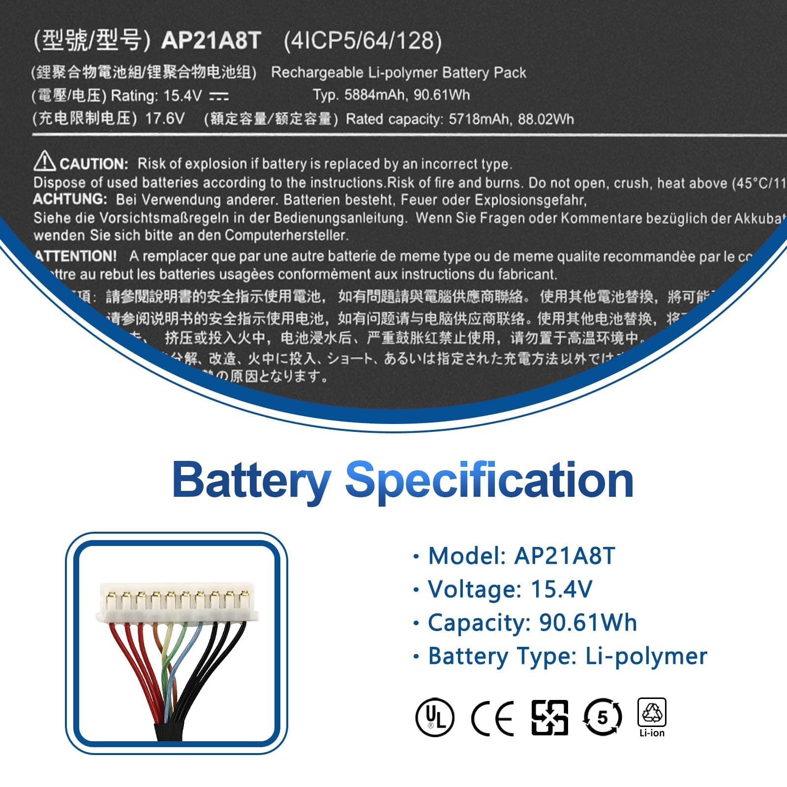 ANTIEE AP21A8T Akku für Nitro 5 AN517-55 18 PH18-71 Predator Helios