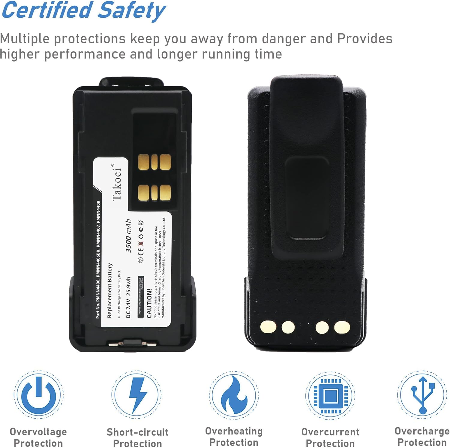 3500mAh 2-Pack PMNN4409AR PMNN4493A Li-ion Radio Battery Compatible for XPR7350 XPR7580 XPR7550 XPR3300 APX4000 XPR3500 XPR7380 DP4400 PMNN4448 XPR, DP, APX Series Two Way Radio +Belt Clip