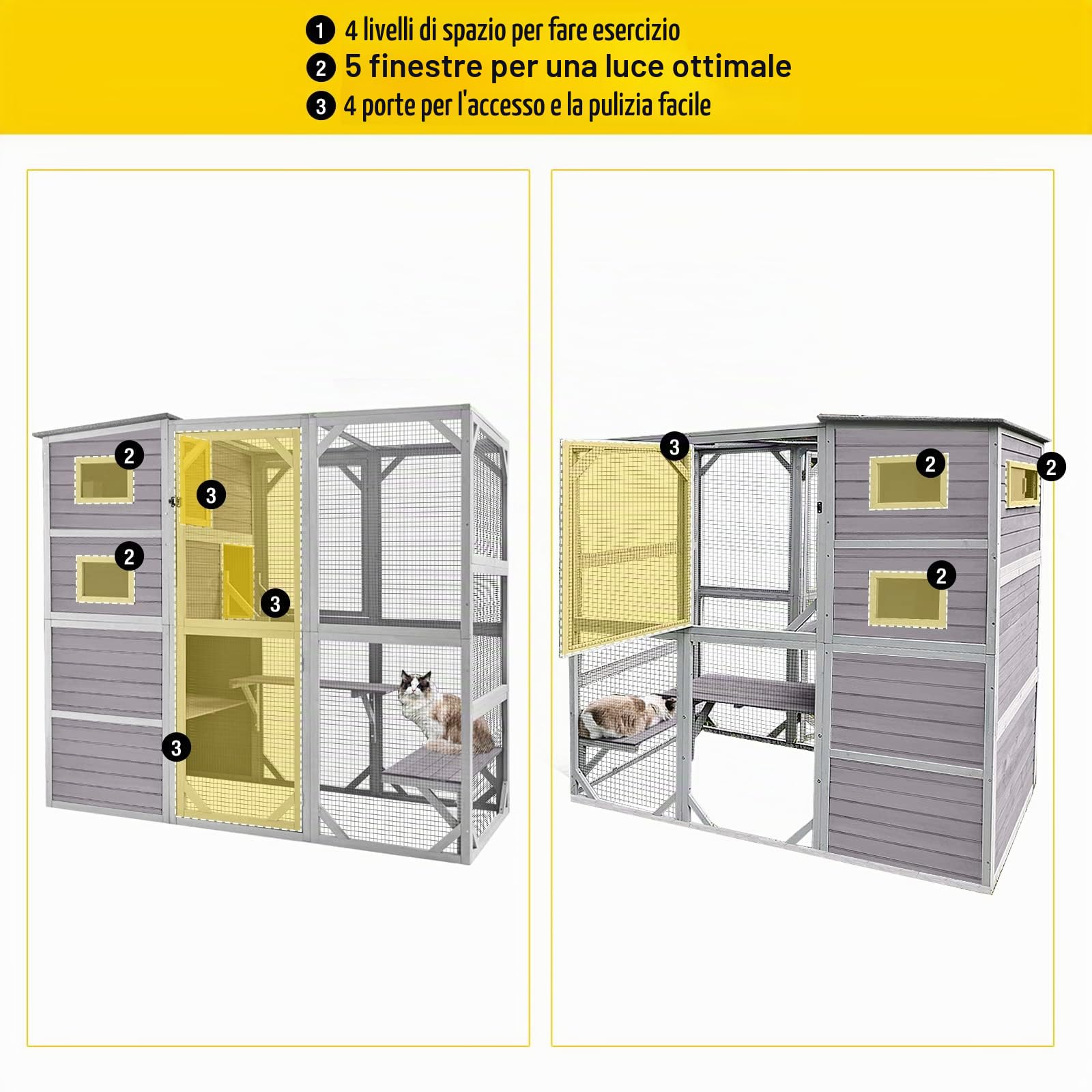 Catio per gatti da con 4 ripiani grande gabbia esterni e interni con tetto resistente alle intemperie e camera spaziosa