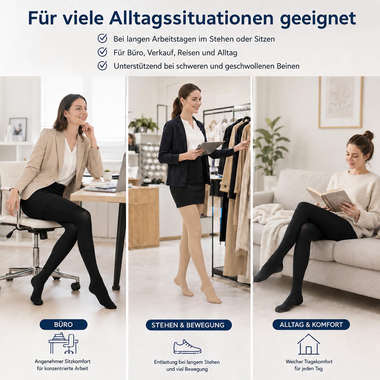 Medizinische Kompressionsstrumpfhose Damen Lang 22-32mmHg Klasse 2,Blickdichte Stützstrumpfhose mit Geschlossener Fußspitze,Kompressionsstrümpfe für Schwangerschaft Lipödem Flug & Krampfade Ödeme