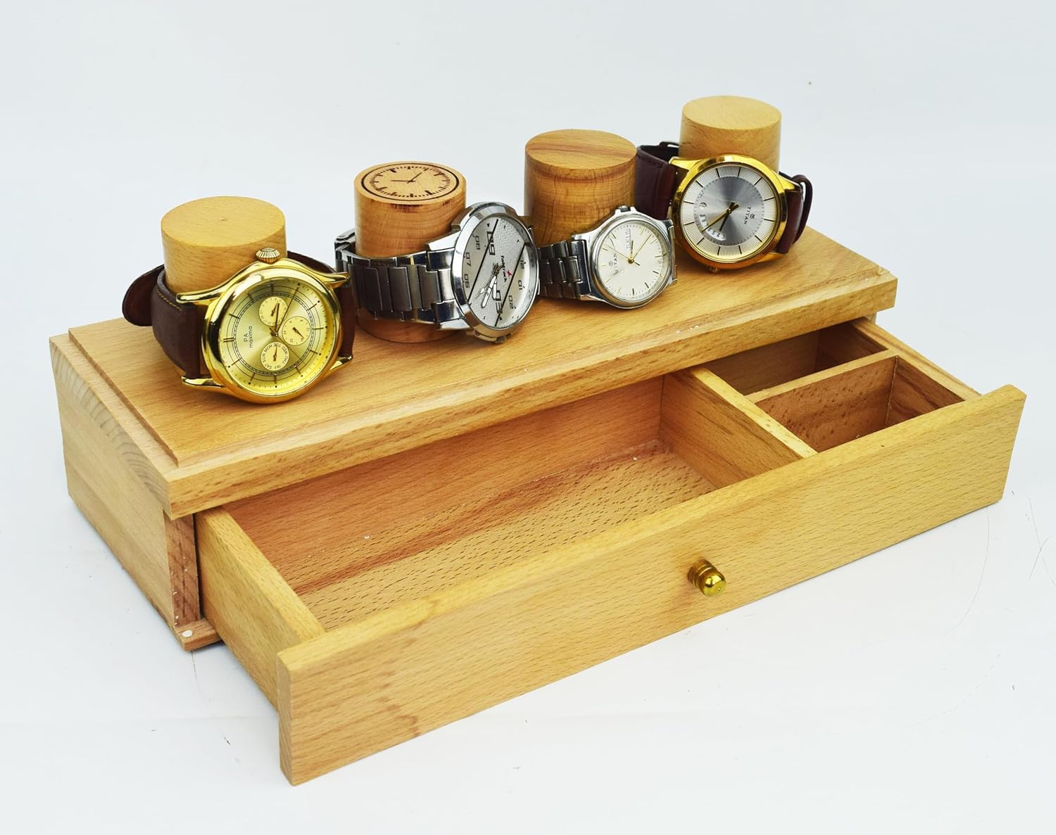 Timber Touches Luxury Wooden Watch Stand Organiser Handmade in Wooden Watch Holder Stand for men & women(Watch Stand Size (4 Slot with Drawer Stand) (B0CS9LYWQ3) Amazon Price History, Amazon Price Tracker