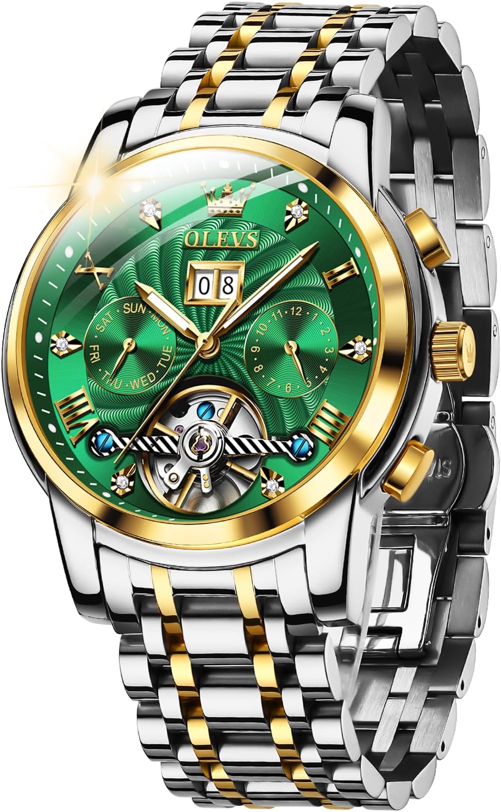 OLEVS Automatic Gold Watches for Men Luxury Classic Stainless Steel Calendar Luminous Waterproof Watches for Men