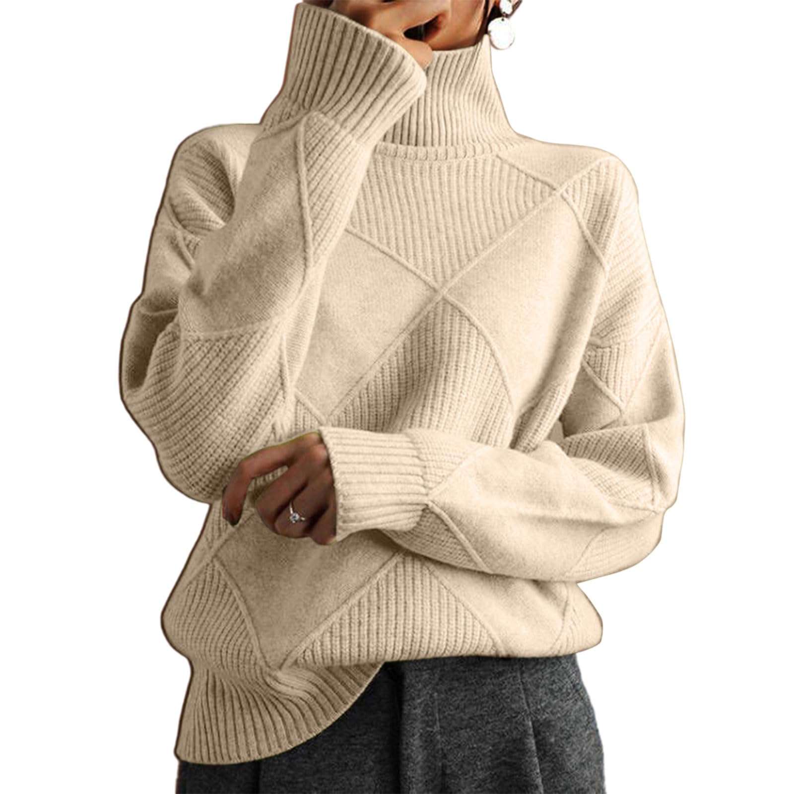 Womens Turtleneck Sweaters Fall Winter Long Sleeve Tunic Tops Chunky Trendy Pullover Tops Women Fall Clothes