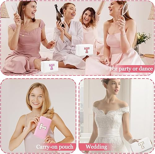 Miniatura 6 de Bolso personalizado del maquillaje de la letra inicial, bolso cosmético del remiendo de la letra del, RosaBlanco-Letra