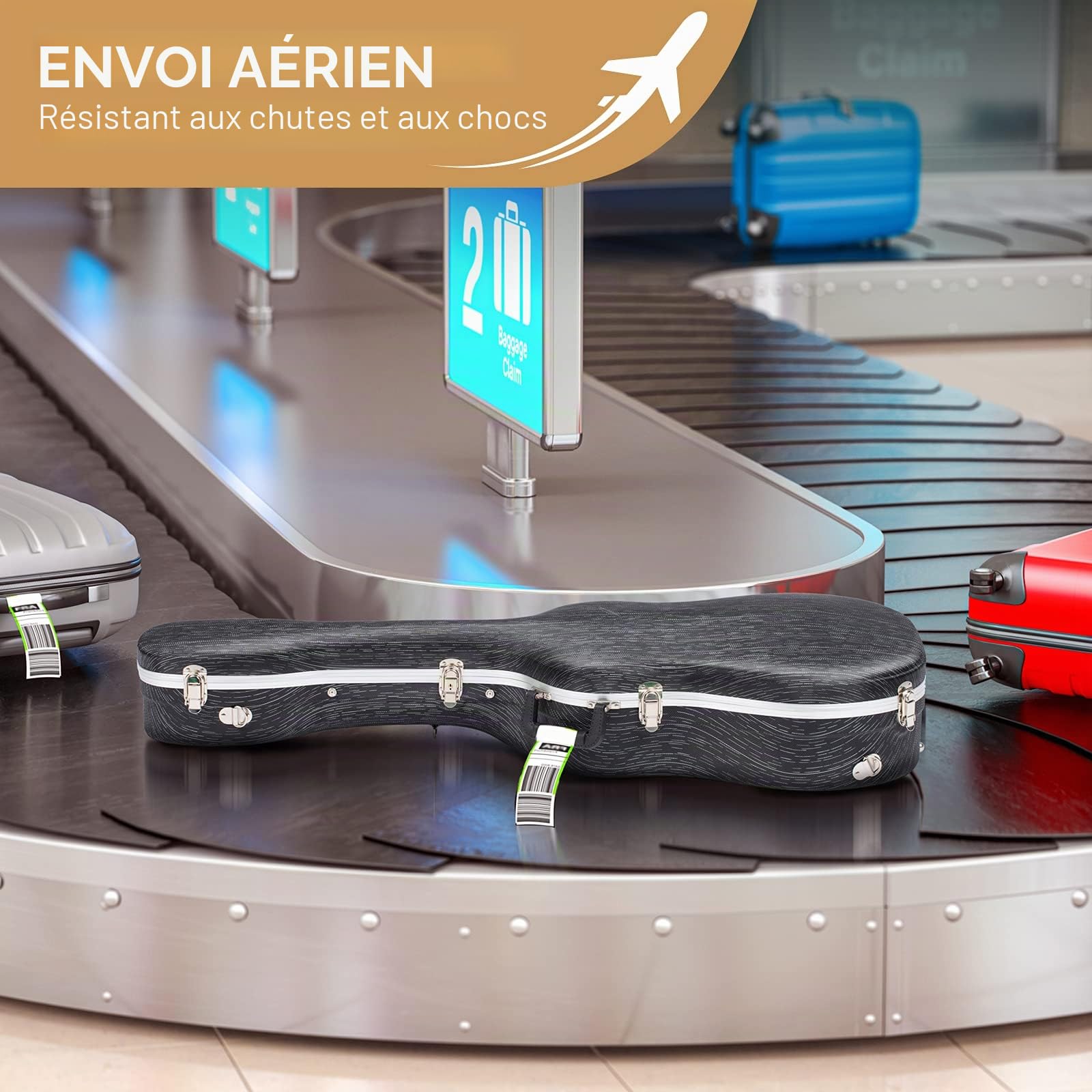CAHAYA Valise pour Guitare Acoustique - en ABS - Étanche - Rembourrage de 1,5 cm d'épaisseur - Convient pour Guitare de 104 cm - Noir