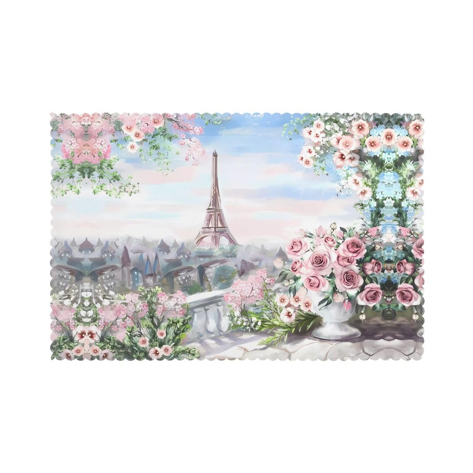 YYHWHJDE Eiffel Tower Paris View Prints Placemats Set of 6 12x18in - Heavy-Duty Polyester Table Layers Built for Lasting Performance