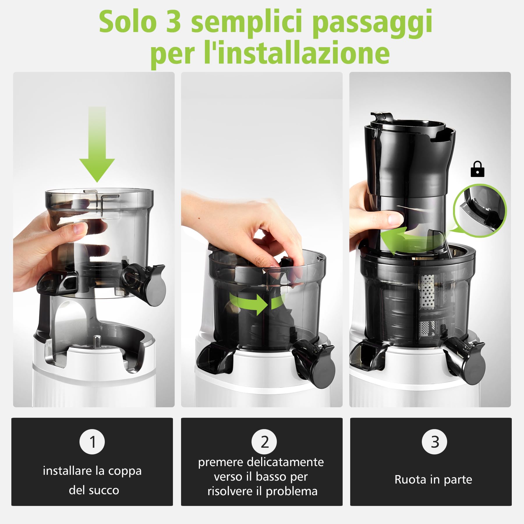 AOBOSI Estrattore frutta e verdura 200 W- Estrattore con coperchio di sicurezza reversibile-Estrattore di succo- Estrattore frutta e verdura a freddo per frutta e verdura con chip intelligente. Bianco