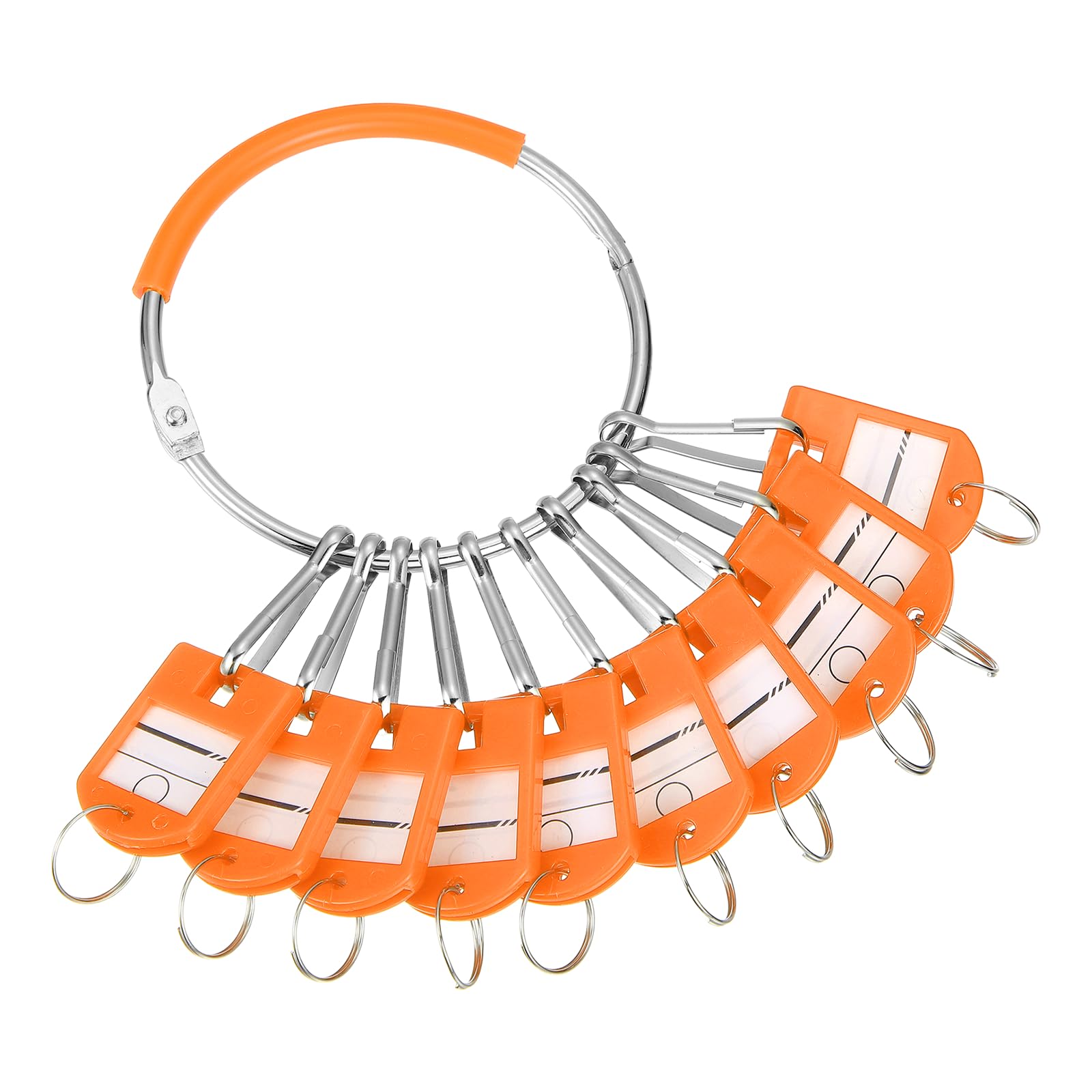 PATIKIL 10Pcs Key Tags with Labels, Portable Key Organizer Metal Ring with 10Pcs Individual Spring Hooks Keychain Tags Identifiers Holder and Plastic Handle for Hotel Office, Orange