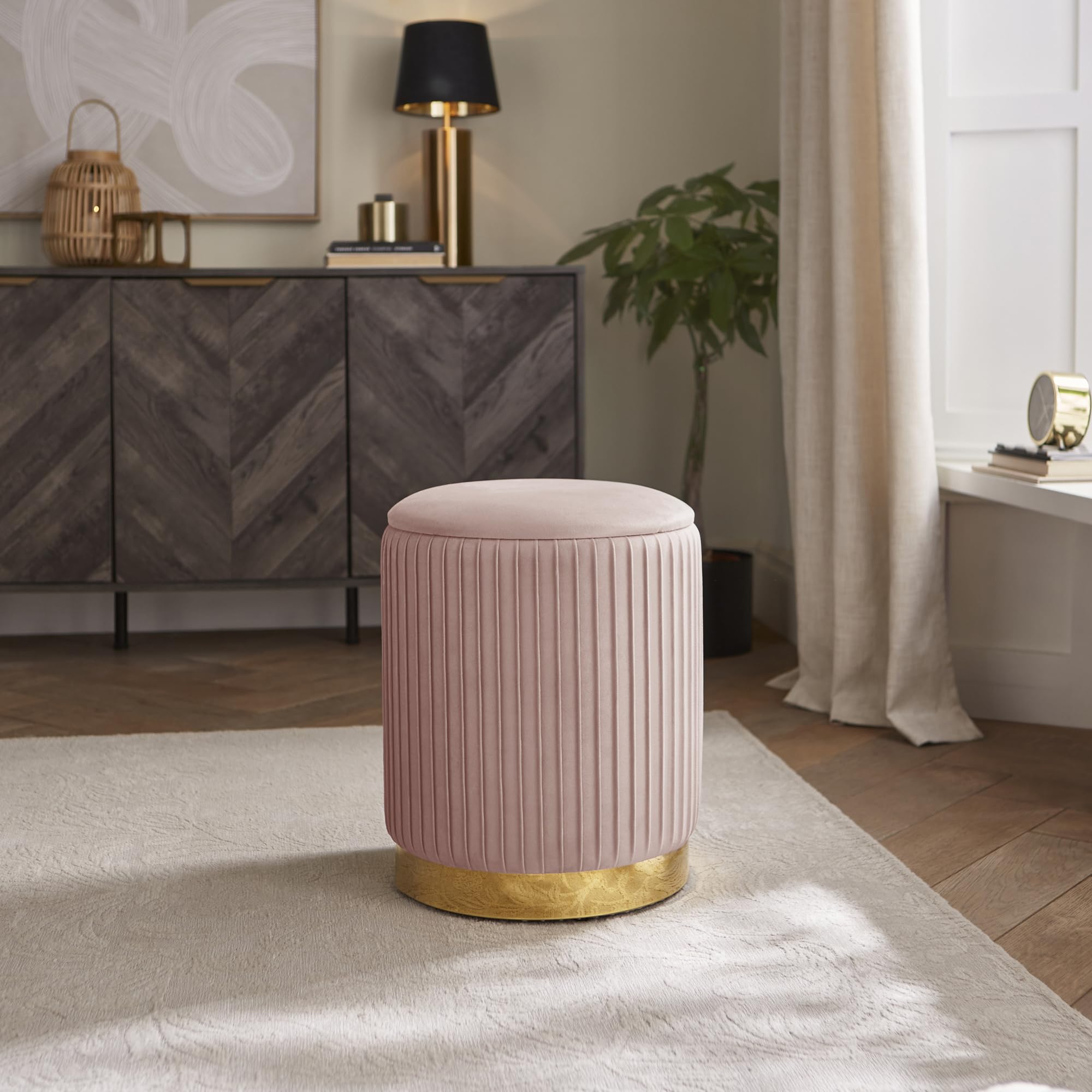 GFW - Storage Stool - Velvet - Pink - Gold Base