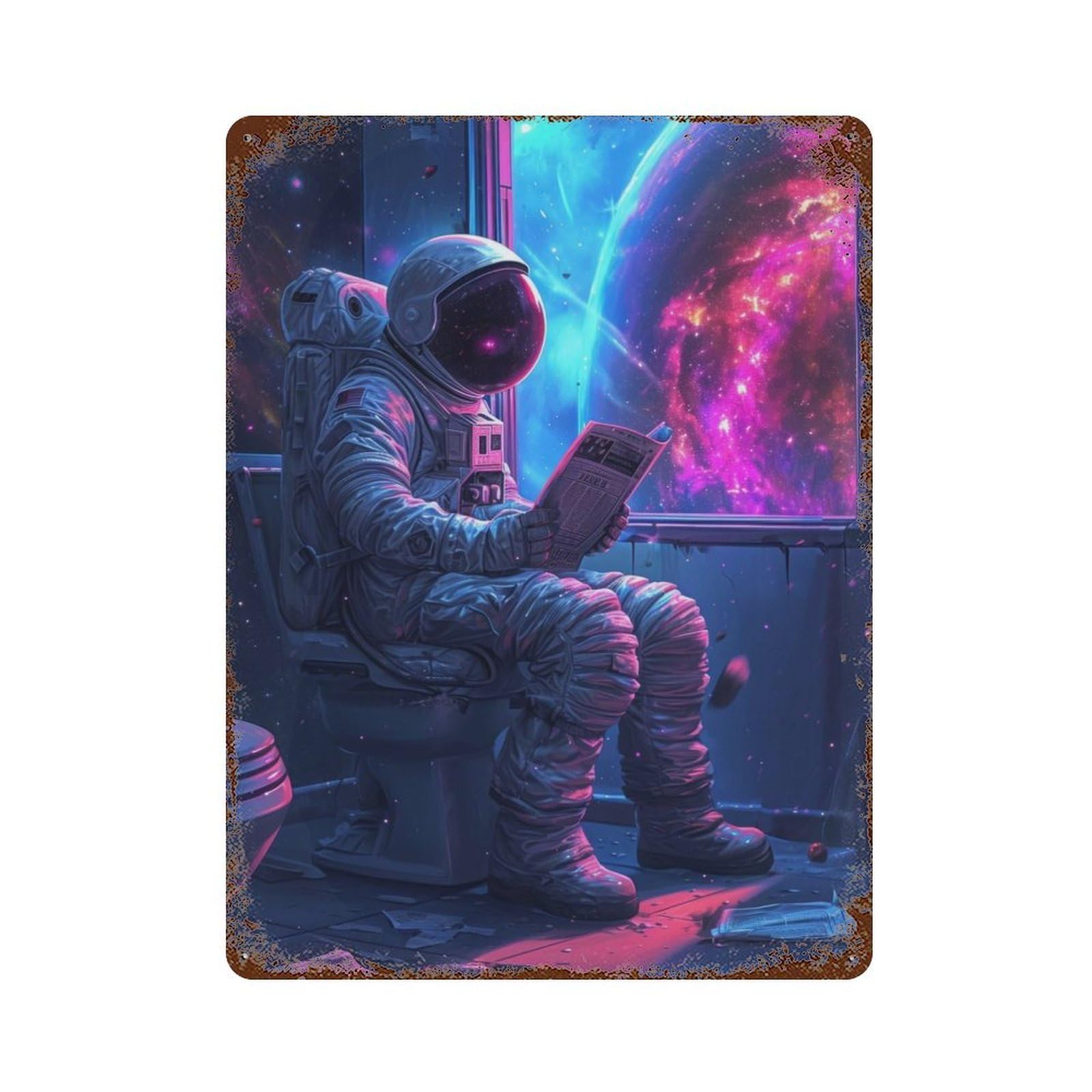 Garage Style Astronaut in Toilet Rusty Metal Tin Sign 15.7"x11.8", Farmhouse Wall Decor for Bar And Workshop