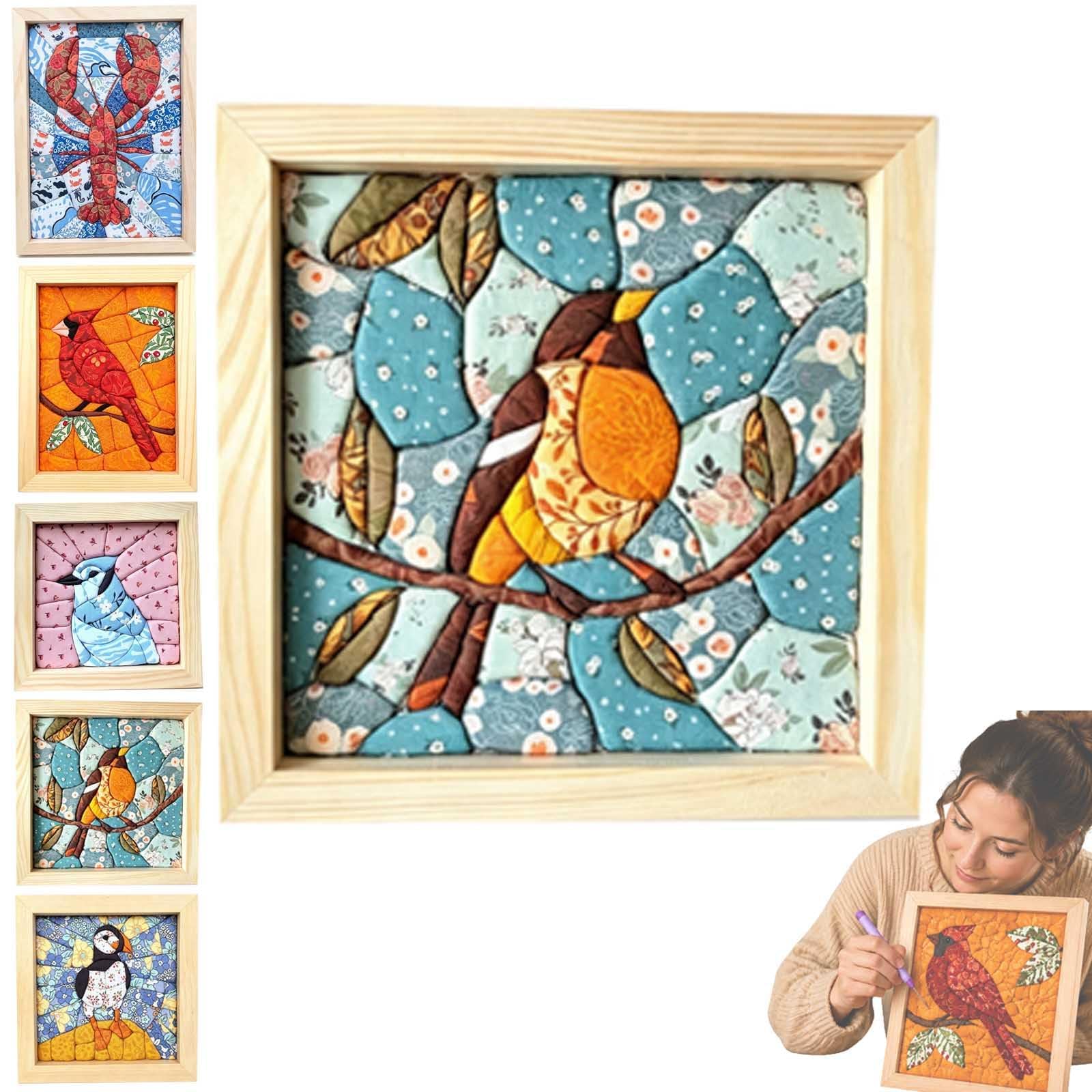 DIY No-Sew Fabric Mosaic Wall Art Craft Kit with Frame & Tools